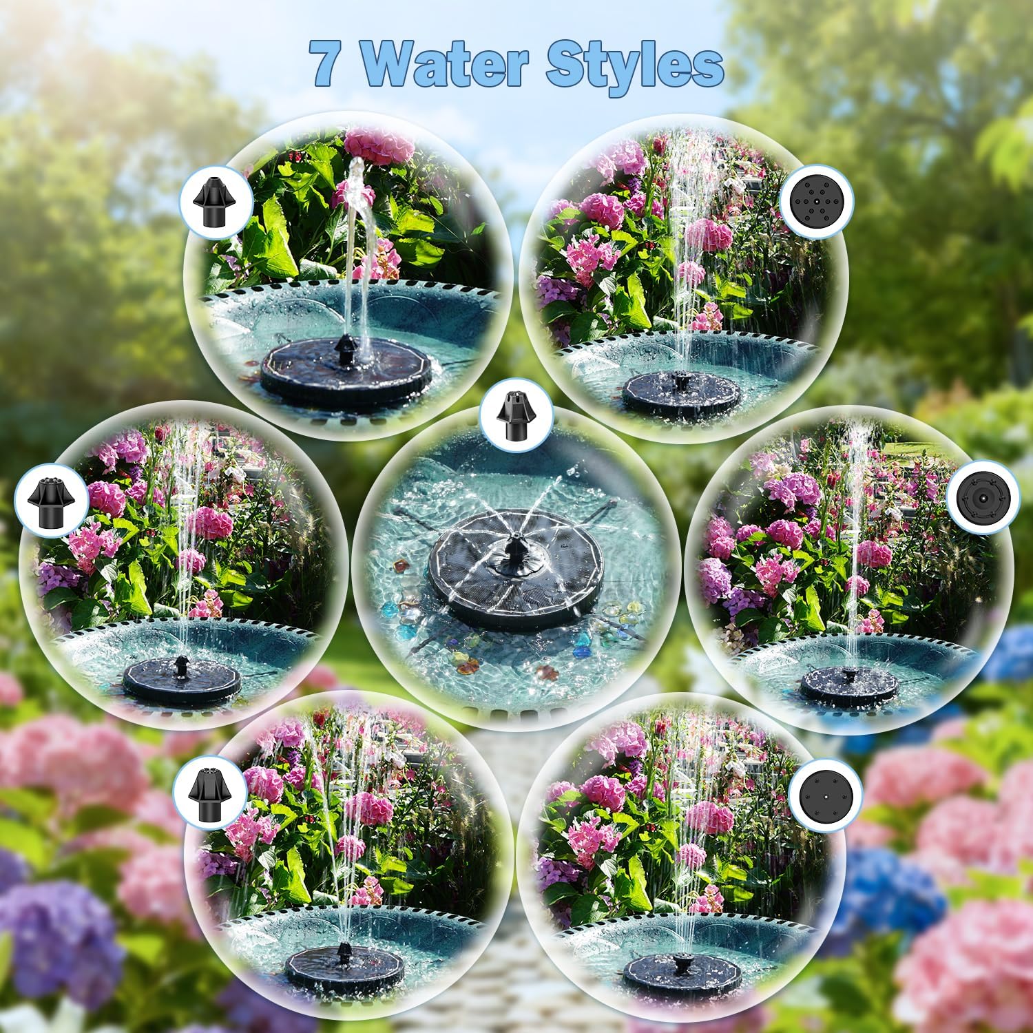 Thumbnail 4 de Solar Springbrunnen für Vogelbad: Yzert Solar-Teichpumpe mit 3 Sprühhöhen, 7 Effekten und 4 drehbaren Stäben (schwarz)