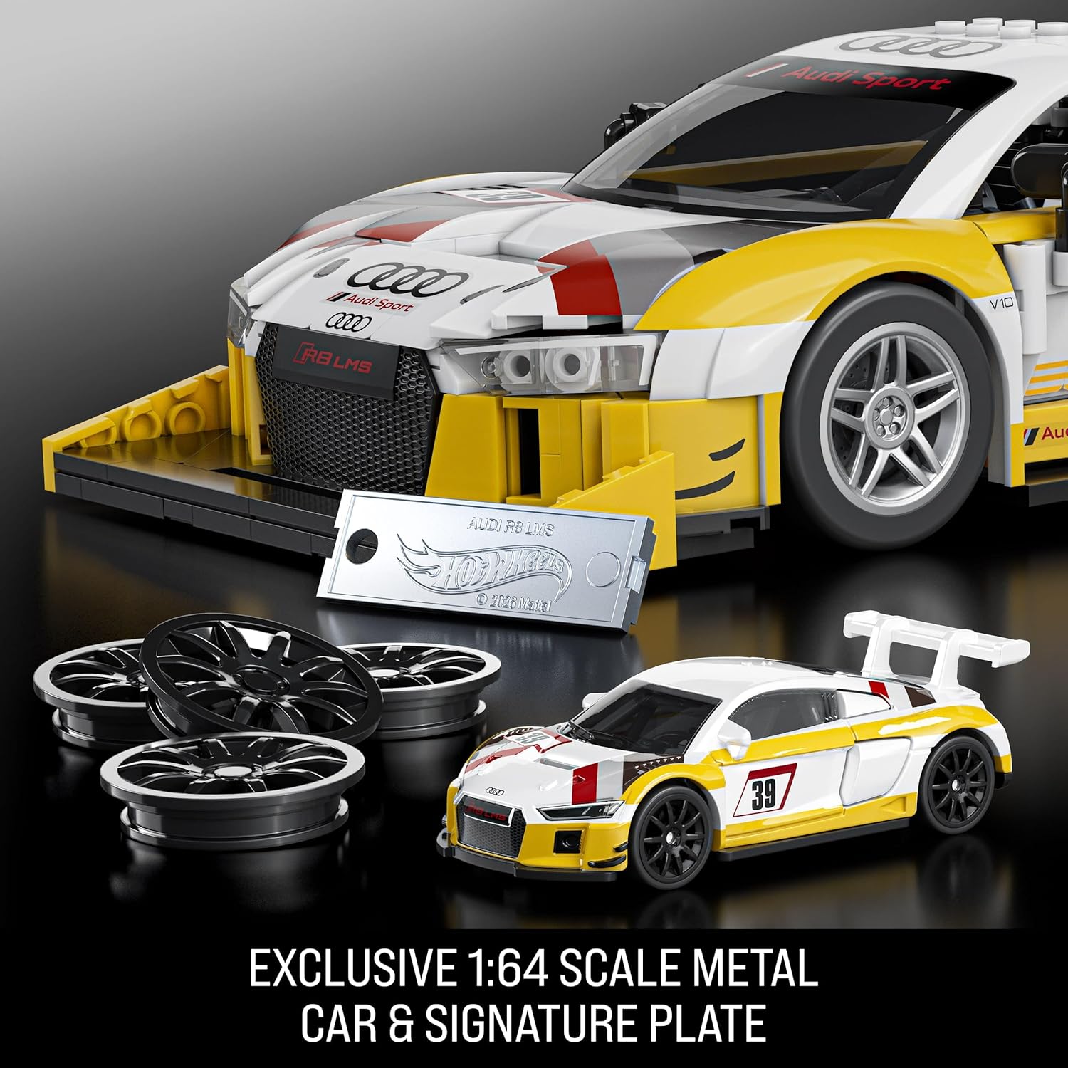 Detalle de Mattel Brick Shop Hot Wheels Elite Series: 2015 Audi R8 LMS Buildano 1:16 with 820 Pieces