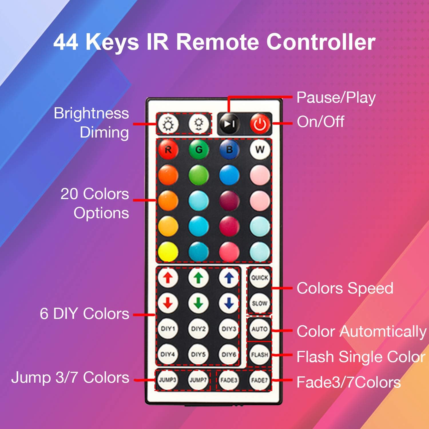 Detalle 1 de DAYBETTER DR507250R-RGB-V2 LED Strip Lights, 32.8 ft, Remote Control