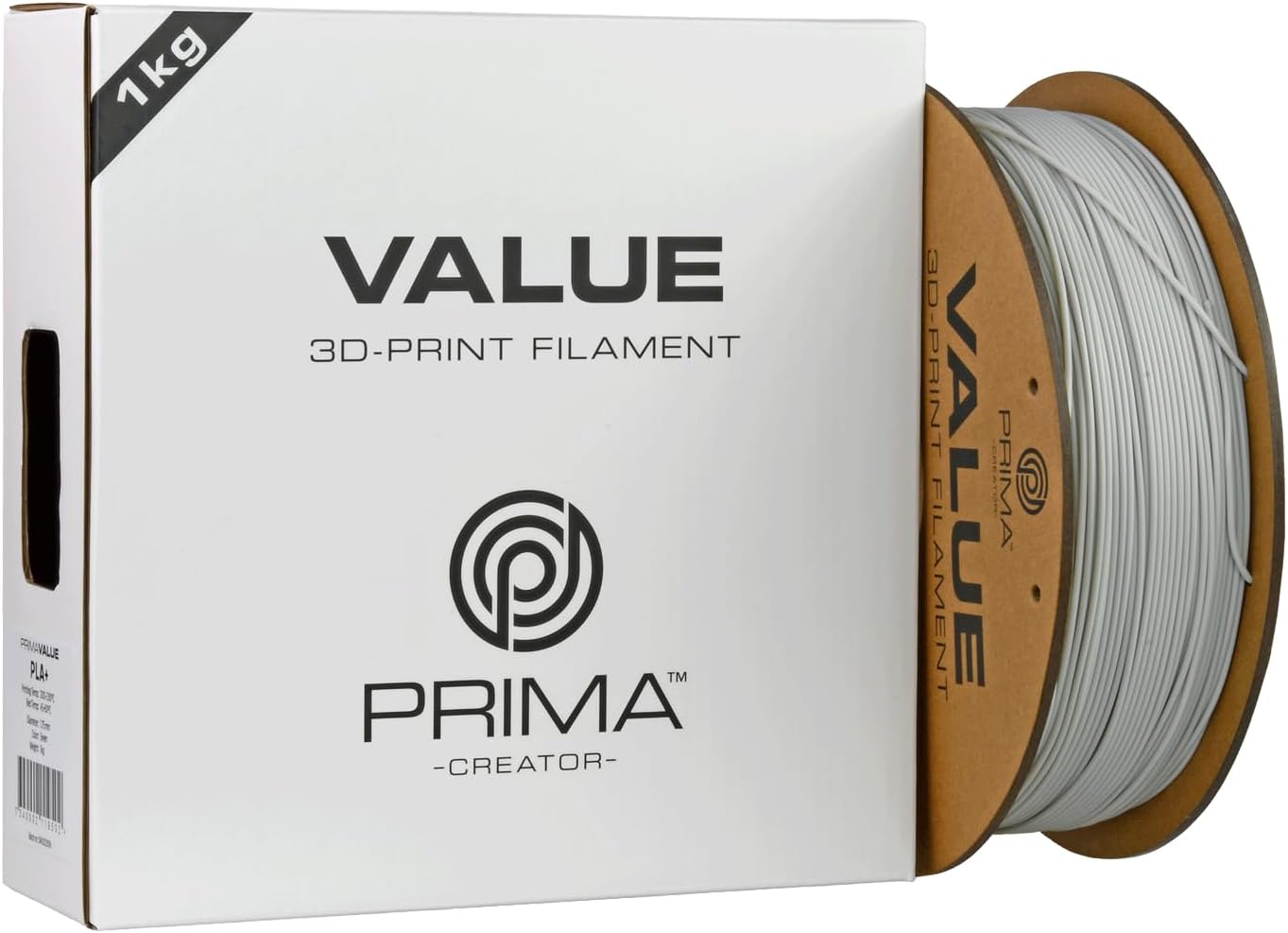 Detalle 2 de PrimaCreator PrimaValue PLA+ 3D-skrivarfilament, ljusgrått, 1,75 mm, 1 kg