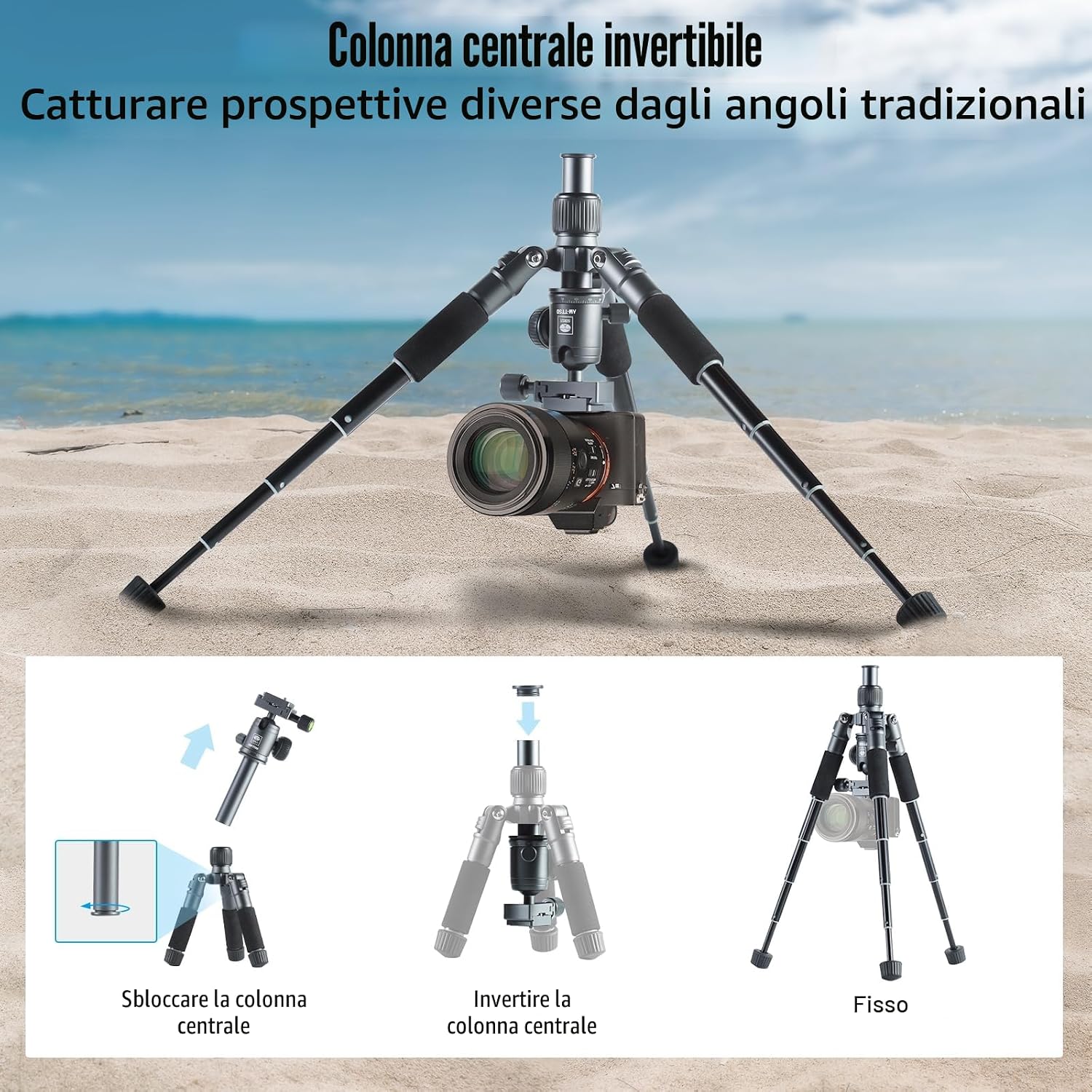 Detalle de SIRUI AM-TT50: Treppiede da Tavolo Compatto con Testa Sfera 360° e Supporto per Smartphone