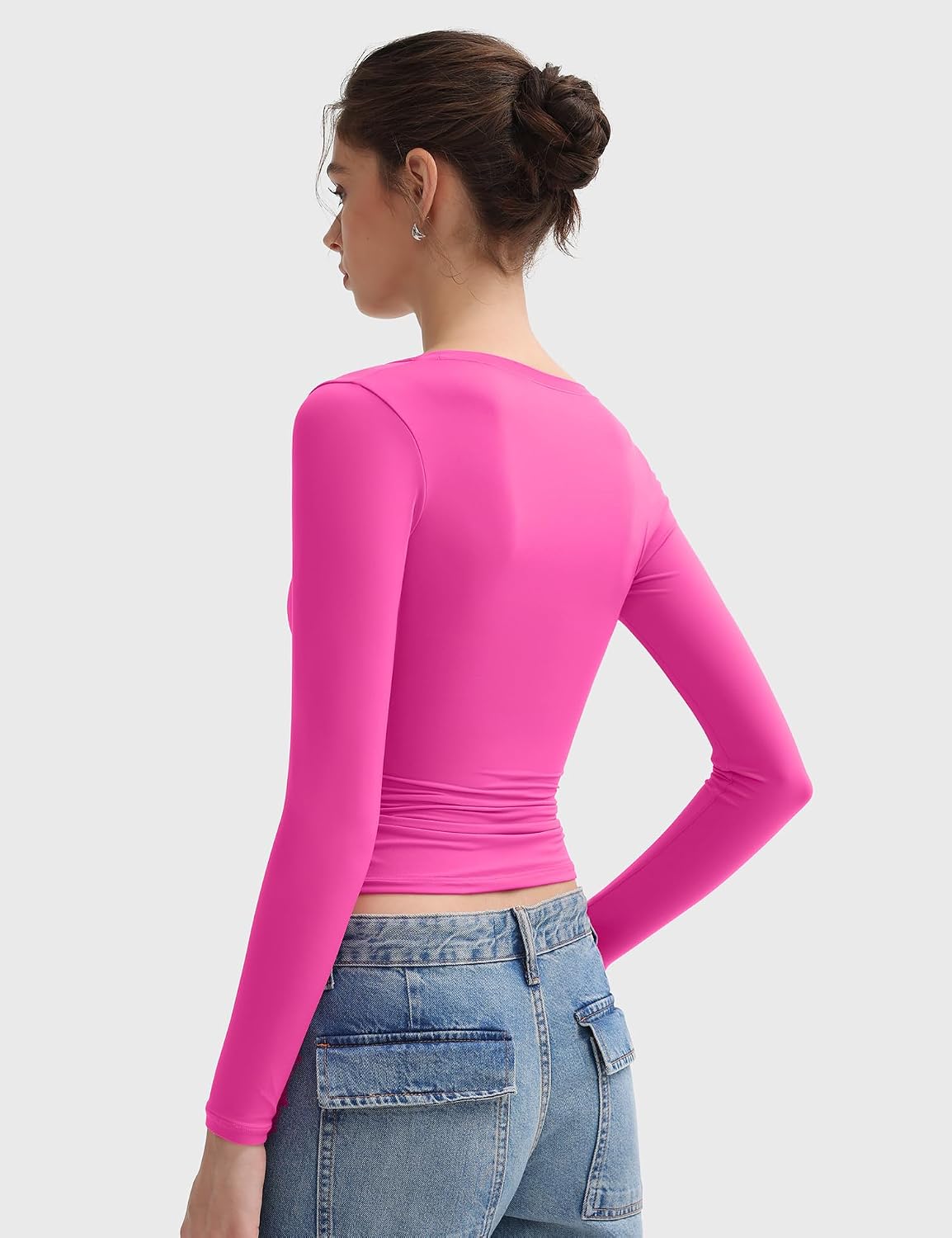 Detalle de PUMIEY Smoke Cloud Women's Long Sleeve Scoop Neck Tee, Double-Lined Slim Fit