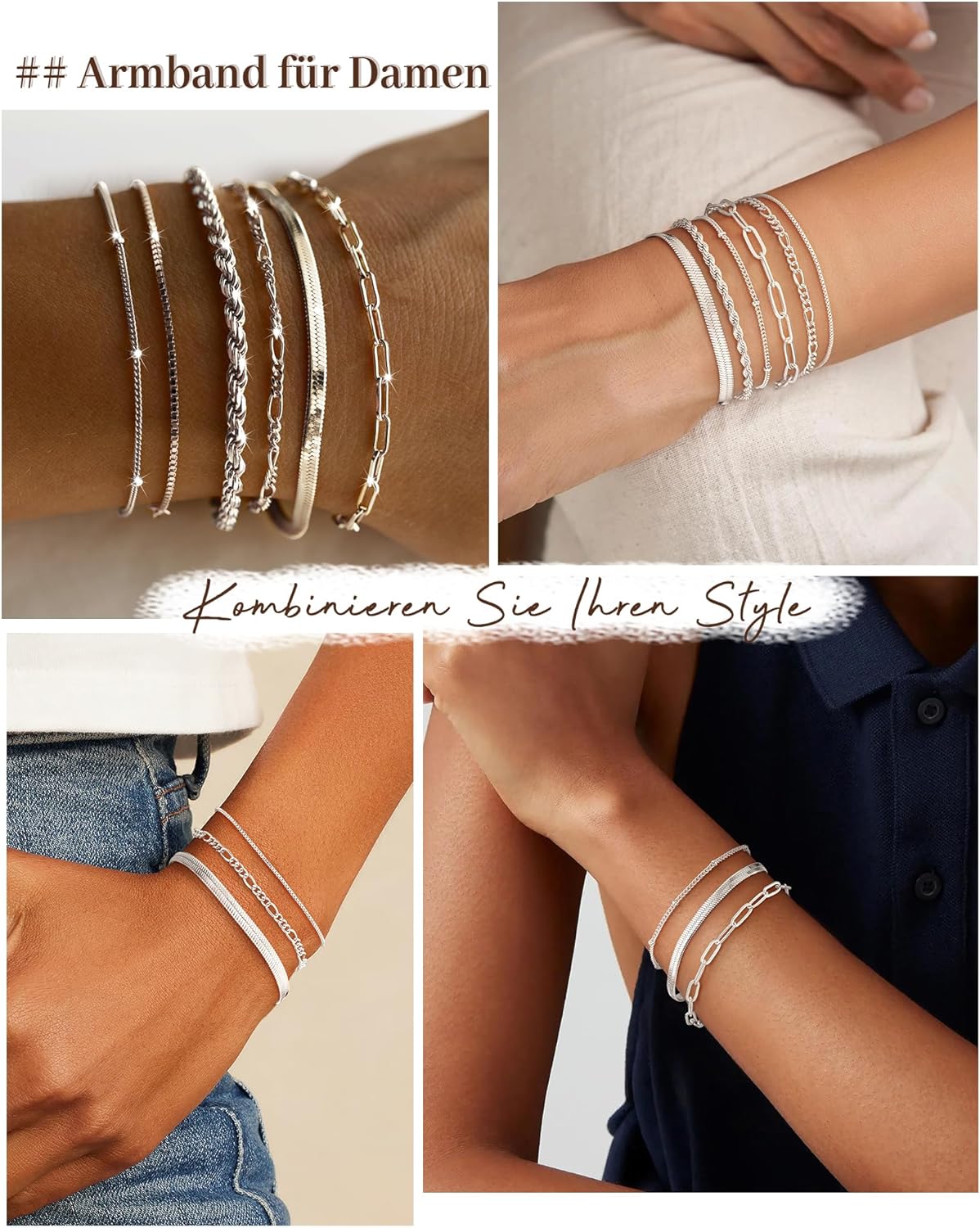 Thumbnail 5 de ZOERAY Armband Damen Gold Silber Set – Wasserfest, 18K vergoldet, verstellbar, vielseitig stapelbar