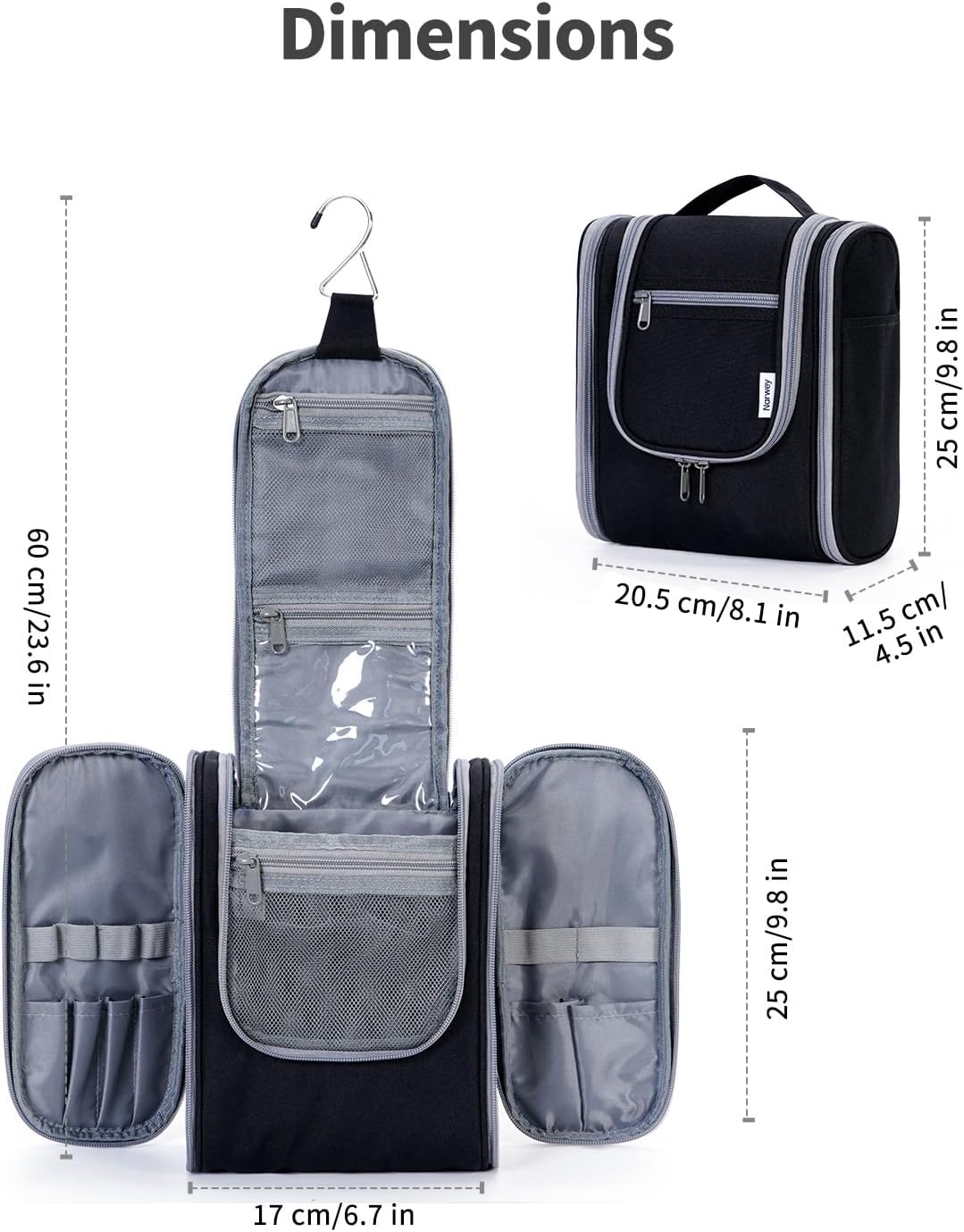 Thumbnail 5 de Narwey Travel Hanging Toiletry Wash Bag (Black, Small) – organised organiser for holiday essentials