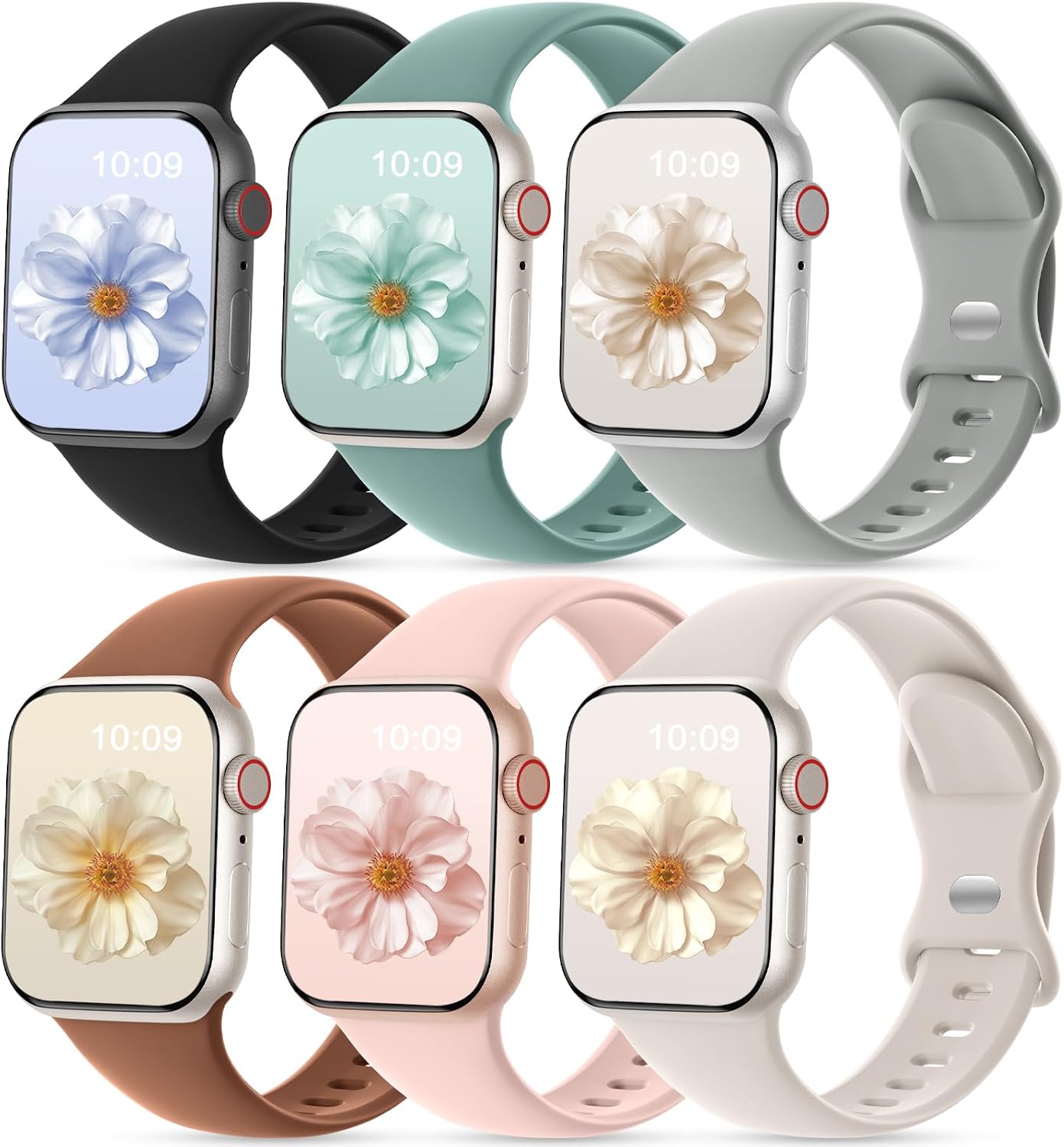 Detalle de CeMiKa 6 Pack Sport Straps for Apple Watch (silicone) – compatible 38mm–49mm