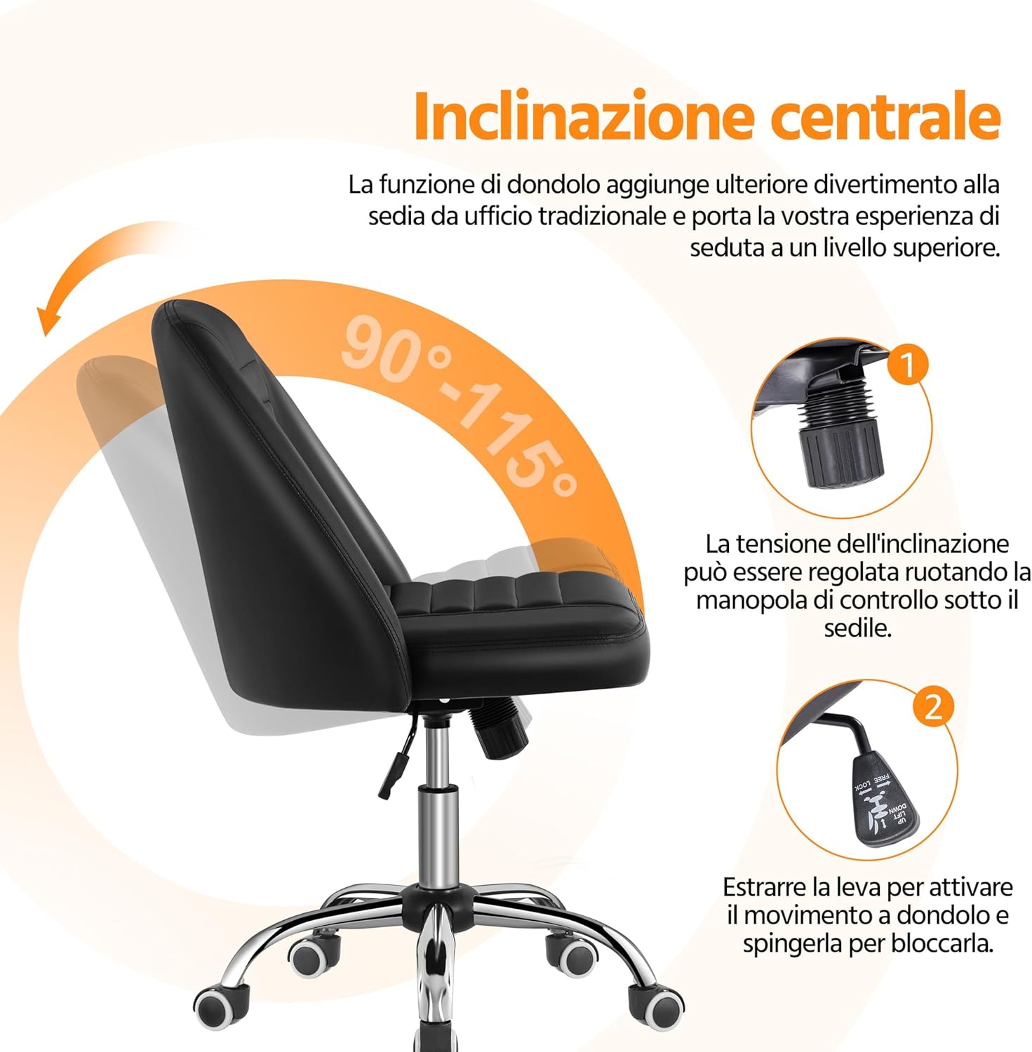 Detalle de Yaheetech Sedia da Ufficio con Schienale a Conchiglia, Senza Braccioli, Seduta in Similpelle e Rotelle Girevole