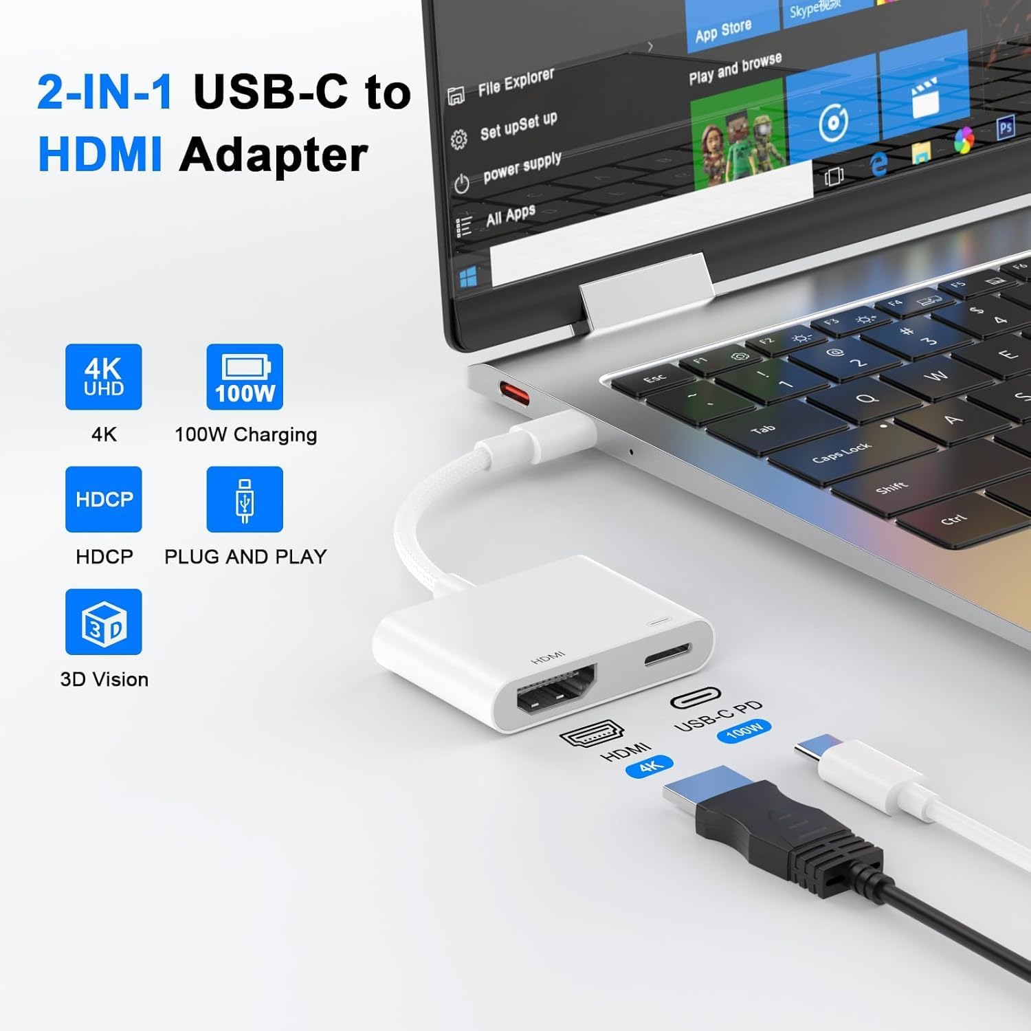 Thumbnail 1 de USB C to HDMI Adapter (Type C to HDMI) 4K@30Hz – USB C Digital AV for Phone 15, Pad, MacBook Pro/Air, Samsung Galaxy S24, Huawei P40/P30
