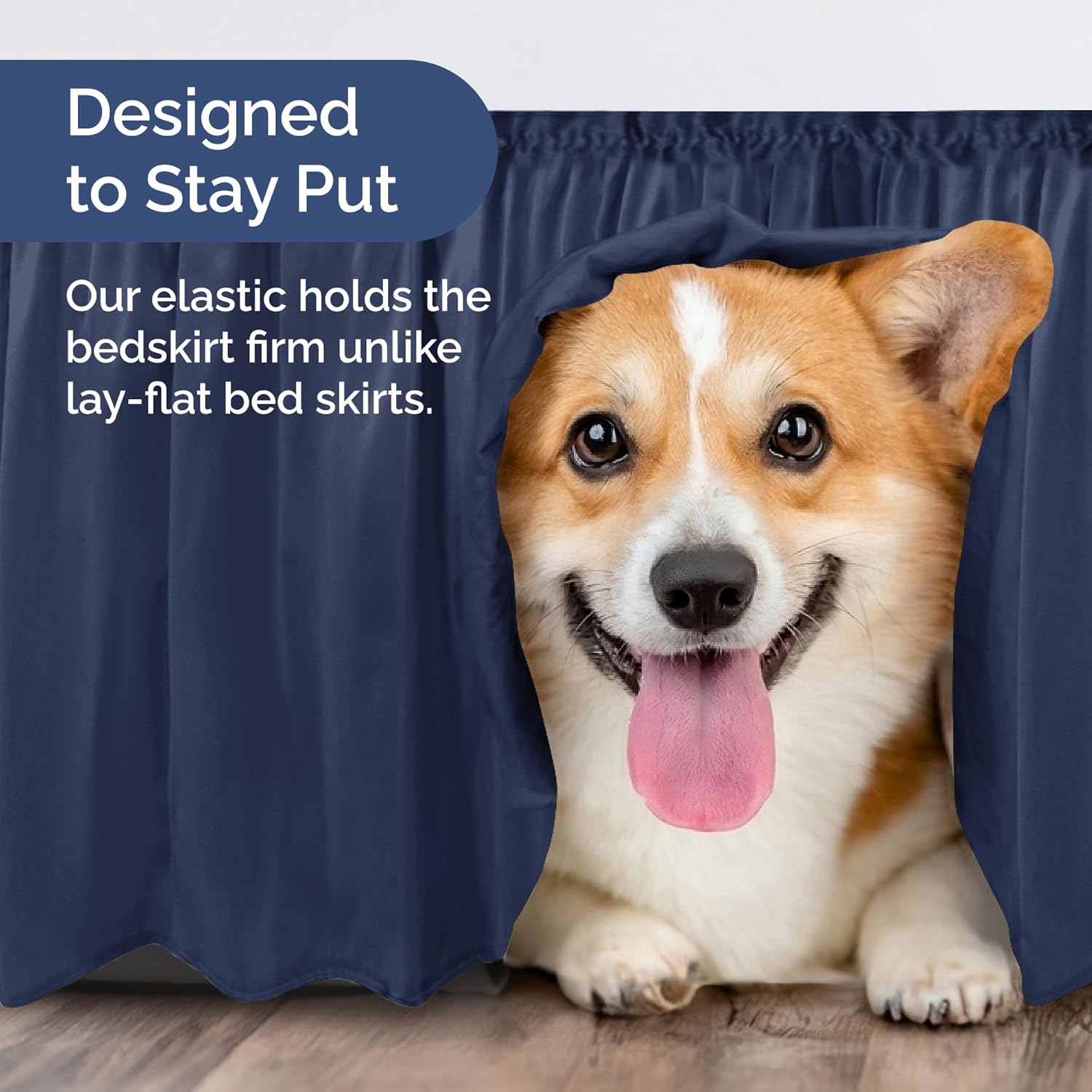 Thumbnail 6 de Wrap Around Dust Ruffle Bed Skirt (Navy Blue) for Queen Beds with 15 Inch Drop