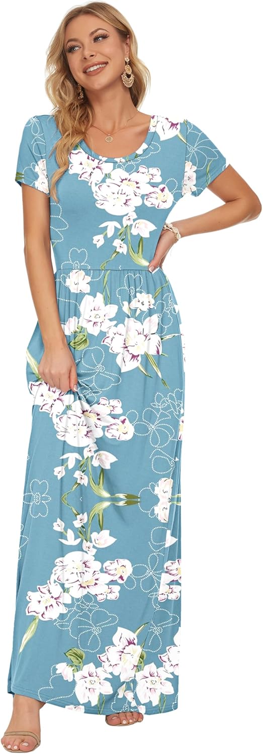 Thumbnail 2 de AUSELILY Damen Kurzarm Sommer-Casual Long- und Maxikleid mit Taschen
