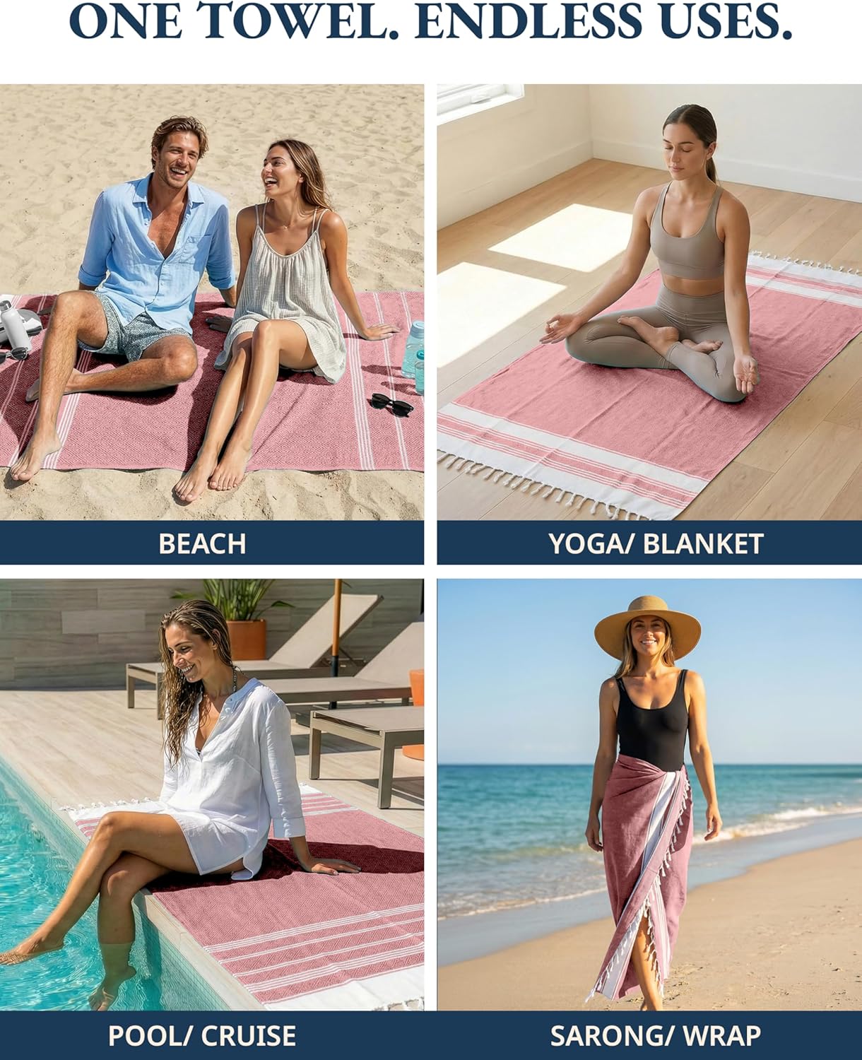 Detalle 2 de LANE LINEN Beach Towels 6 Pack: Cotton Rich, Oversized, Pre-Washed and Quick-Dry