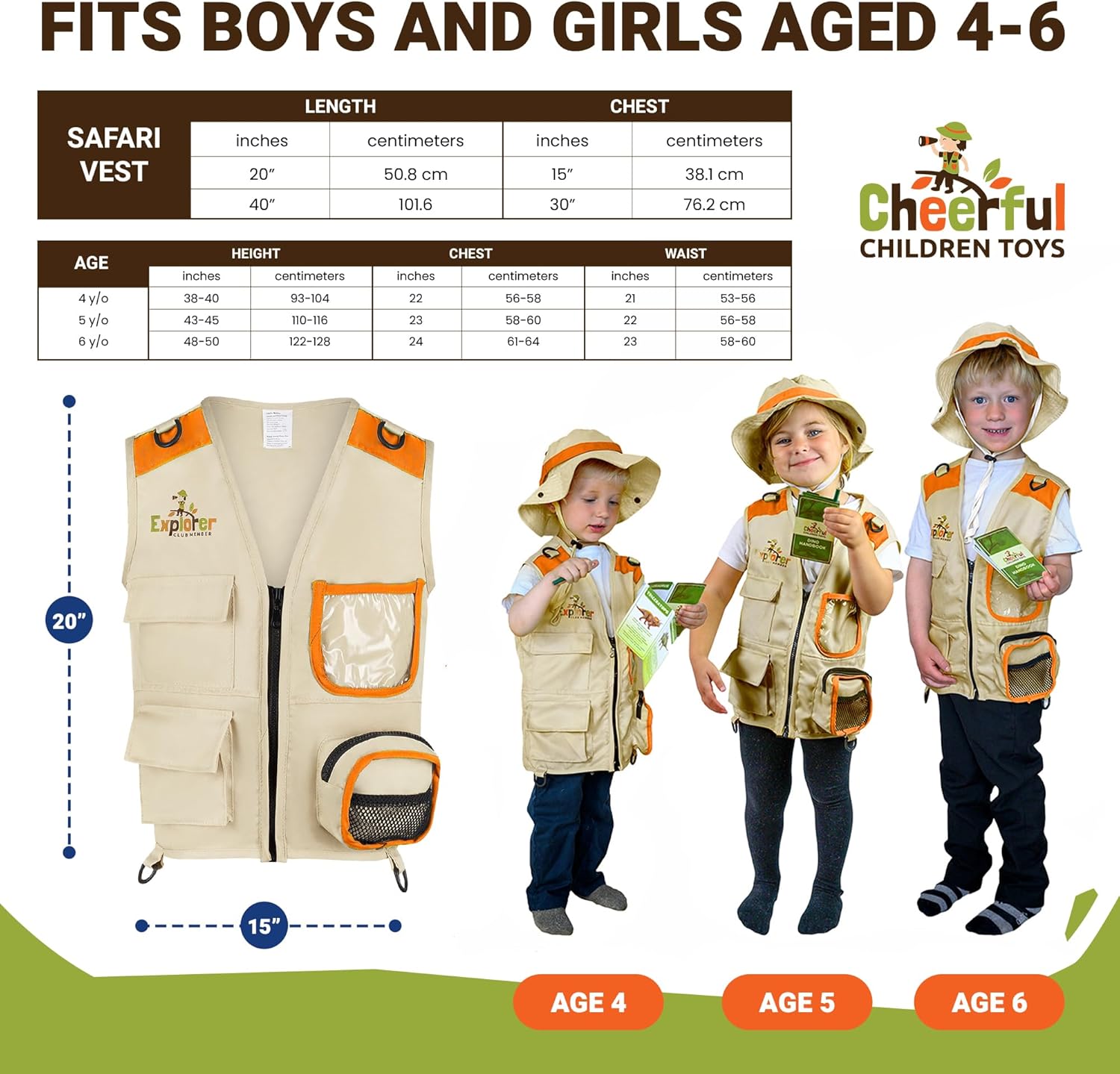 Thumbnail 1 de Cheerful Kids Explorer Costume Kit: Safari Vest, Hat and Educational Handbooks