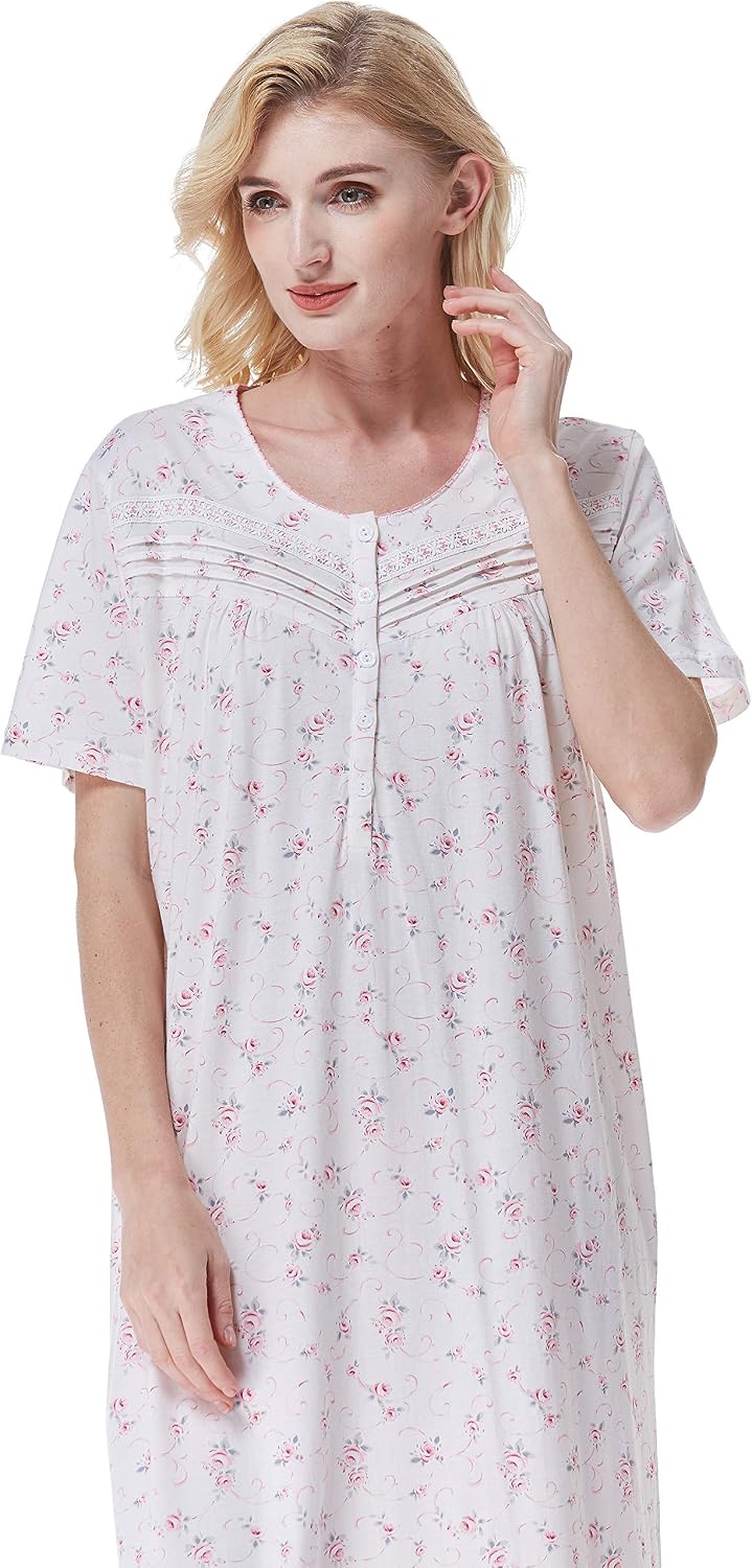 Thumbnail 3 de Keyocean nightgown 100% Cotton Women's Nightdress, Short Sleeves, Mid-Calf