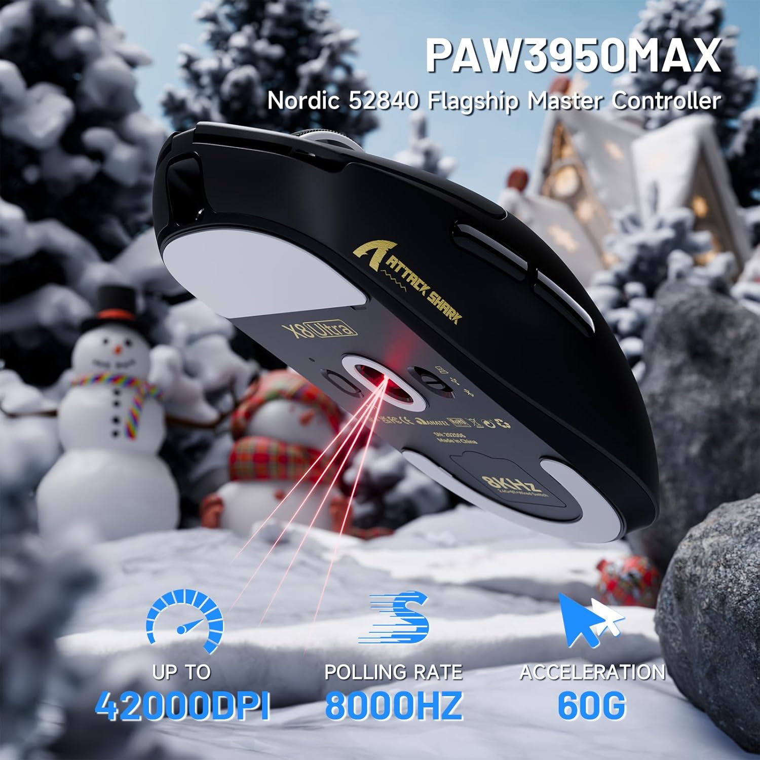 Detalle 2 de ATTACK SHARK X8 Ultra: Mouse da gaming senza fili da 8KHz con rivestimento freddo e leggerezza da 55 g