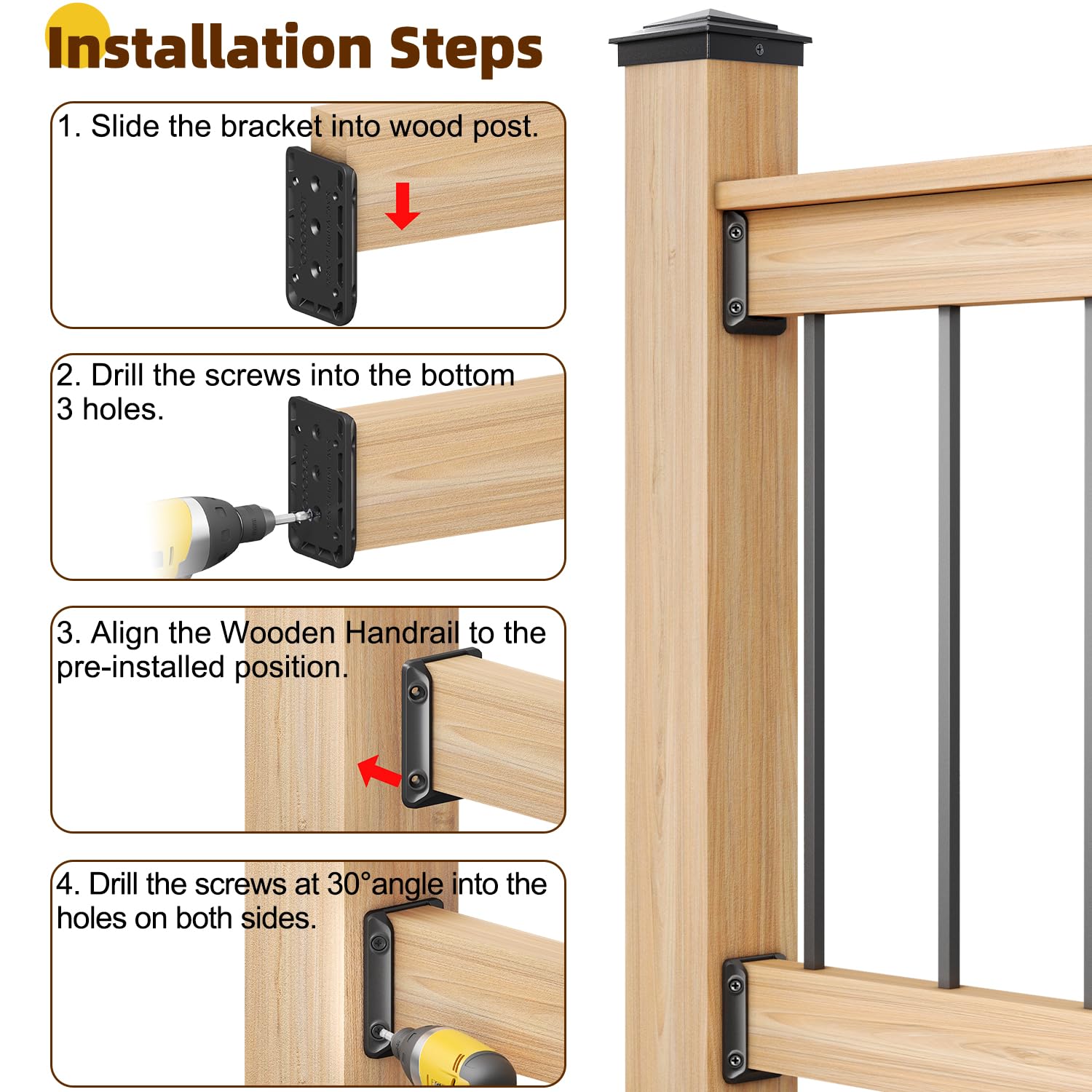 Detalle de Toscoco T-BBC-091204 Deck Railing Brackets for 2×4 Wood, Nylon 66, Black