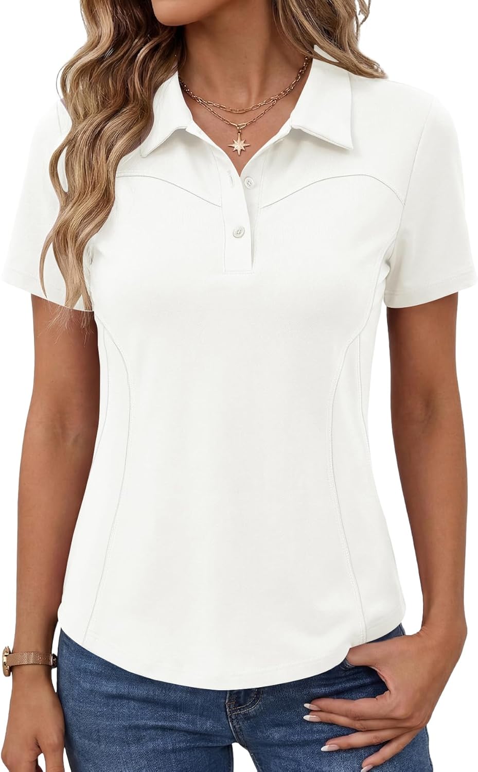 Detalle de IECCP Women's Golf Polo Shirt: Short Sleeve Cotton with Moisture-Wicking Performance