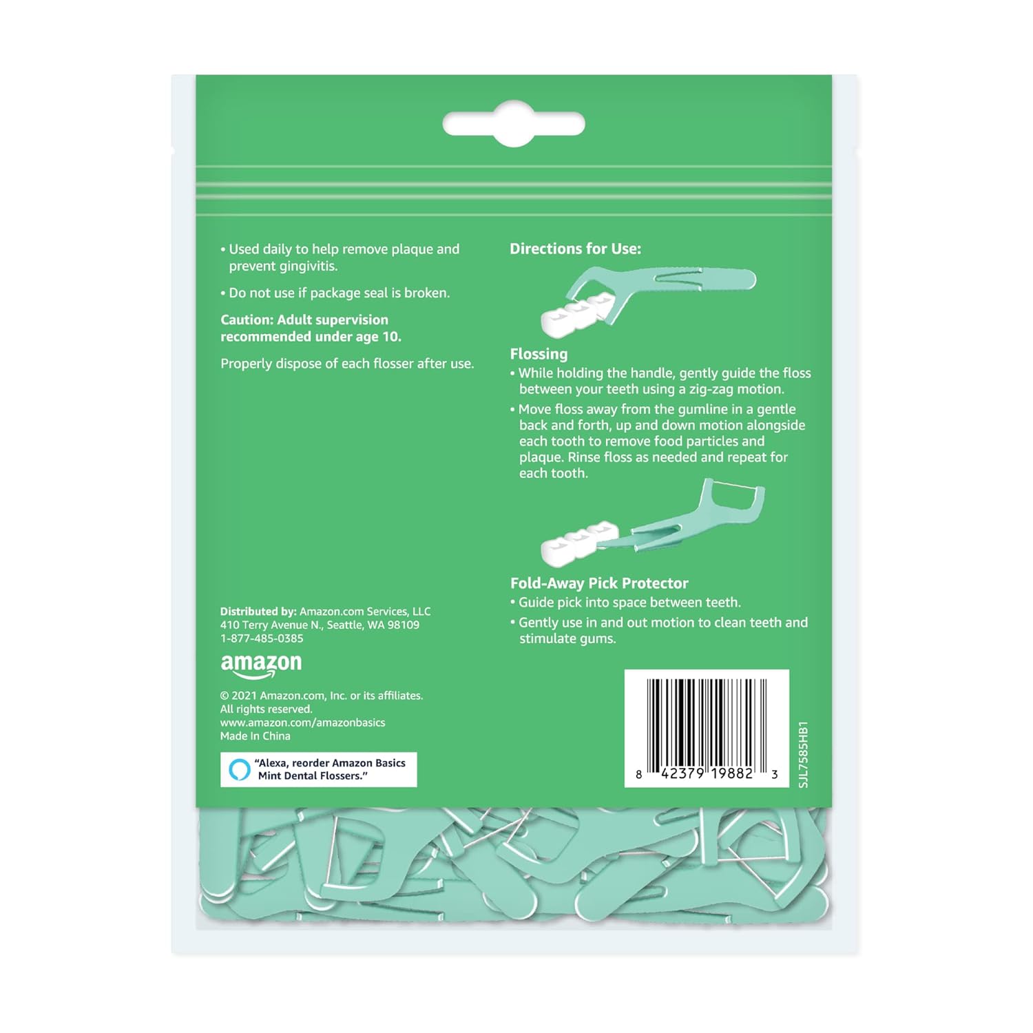 Detalle 2 de Amazon Basics Mint Dental Flossers (90 count) — slide-between comfort with a fold-away pick