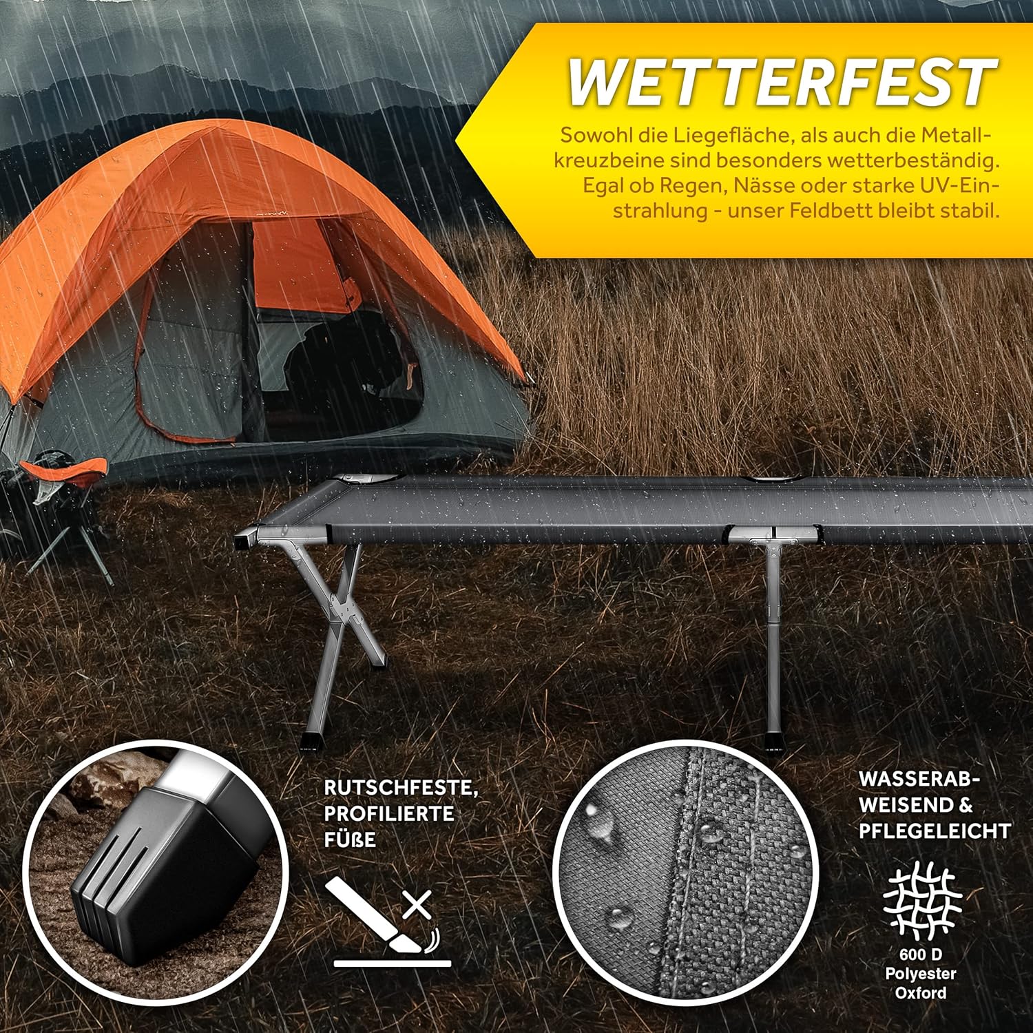 Detalle de TRESKO XXL Lit de Camp Pliant pour Le Camping – 210 x 90 x 42 cm, tubes métalliques, charge 150 kg, gris