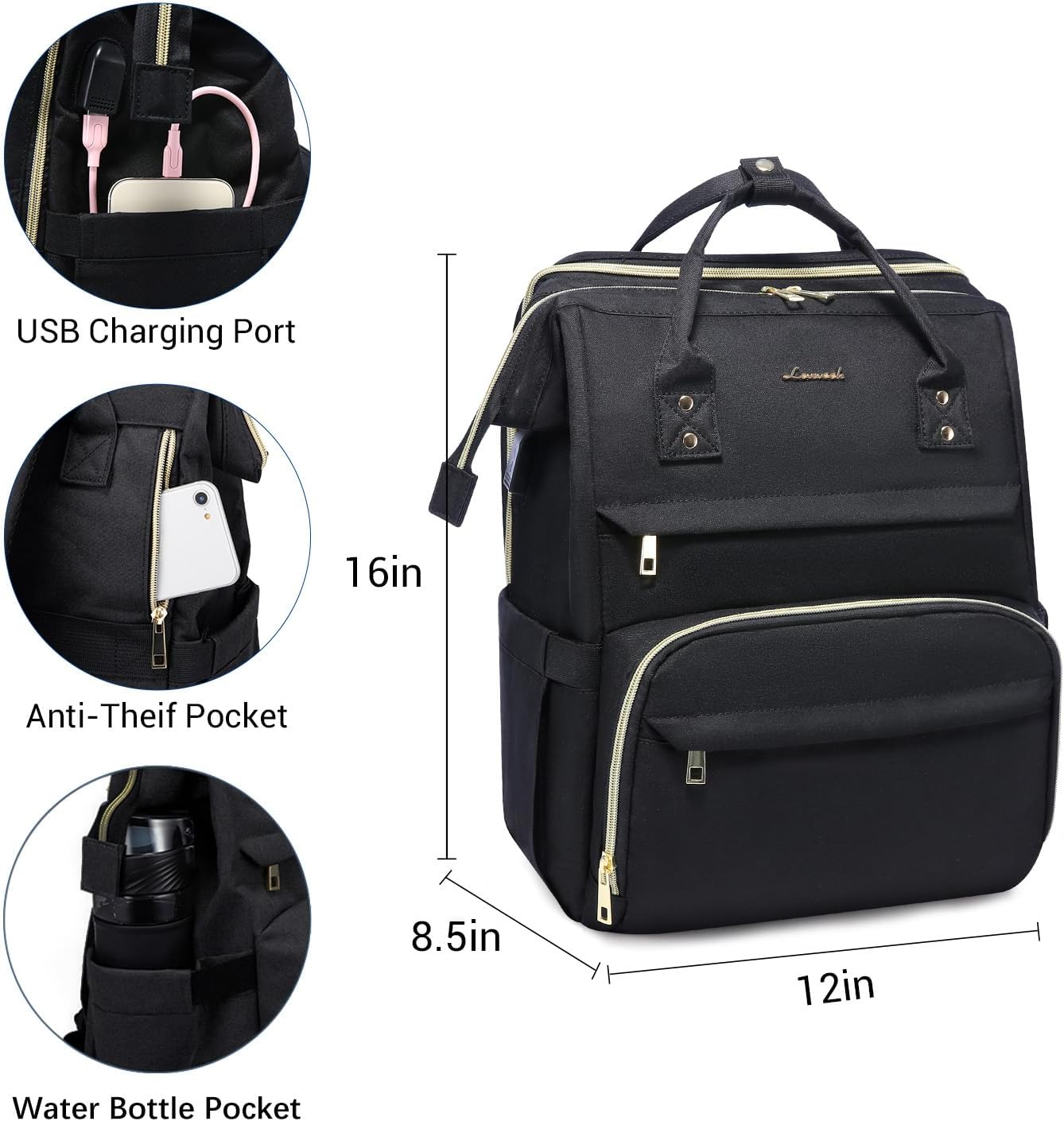 Detalle de LOVEVOOK Rucksack Laptop bis 17 Zoll dunkelgrau