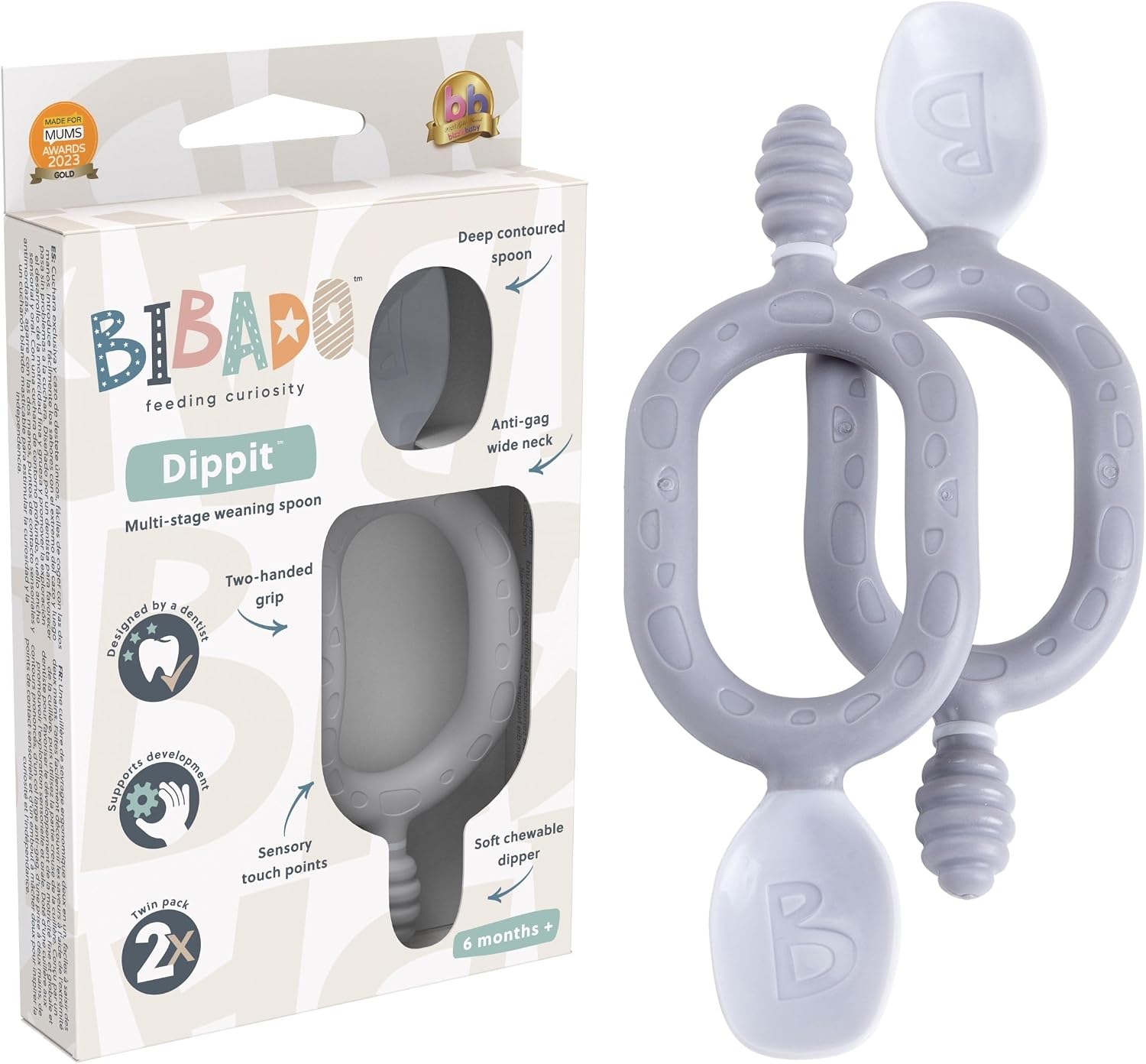 Detalle de Bibado - Dippit Baby Spoon and Dipper, Mint & Blue (2-Pack): A Gentle Start to Self-Feeding
