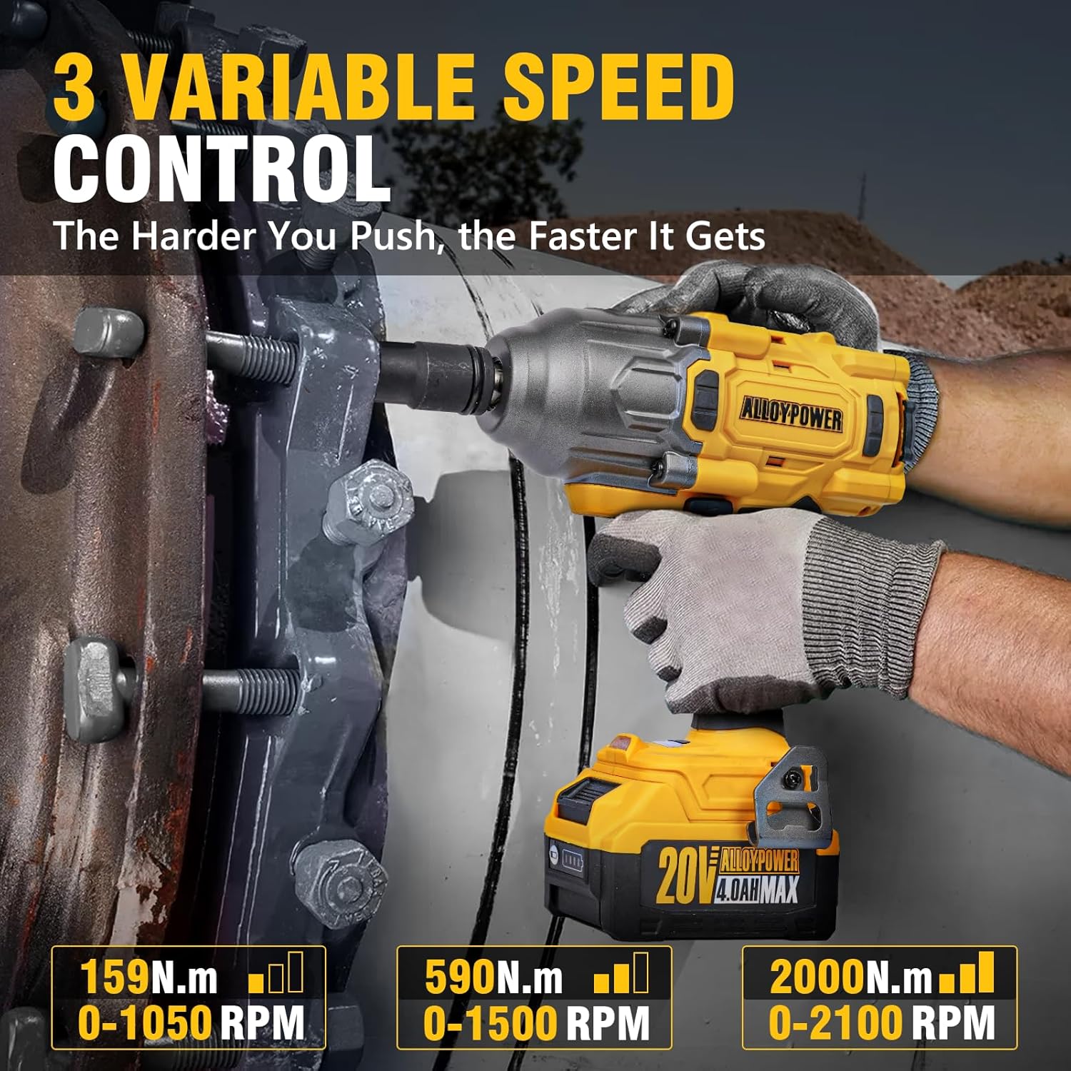 Detalle 2 de ALLOYPOWER Cordless Brushless Impact Wrench 1475 ft-lbs