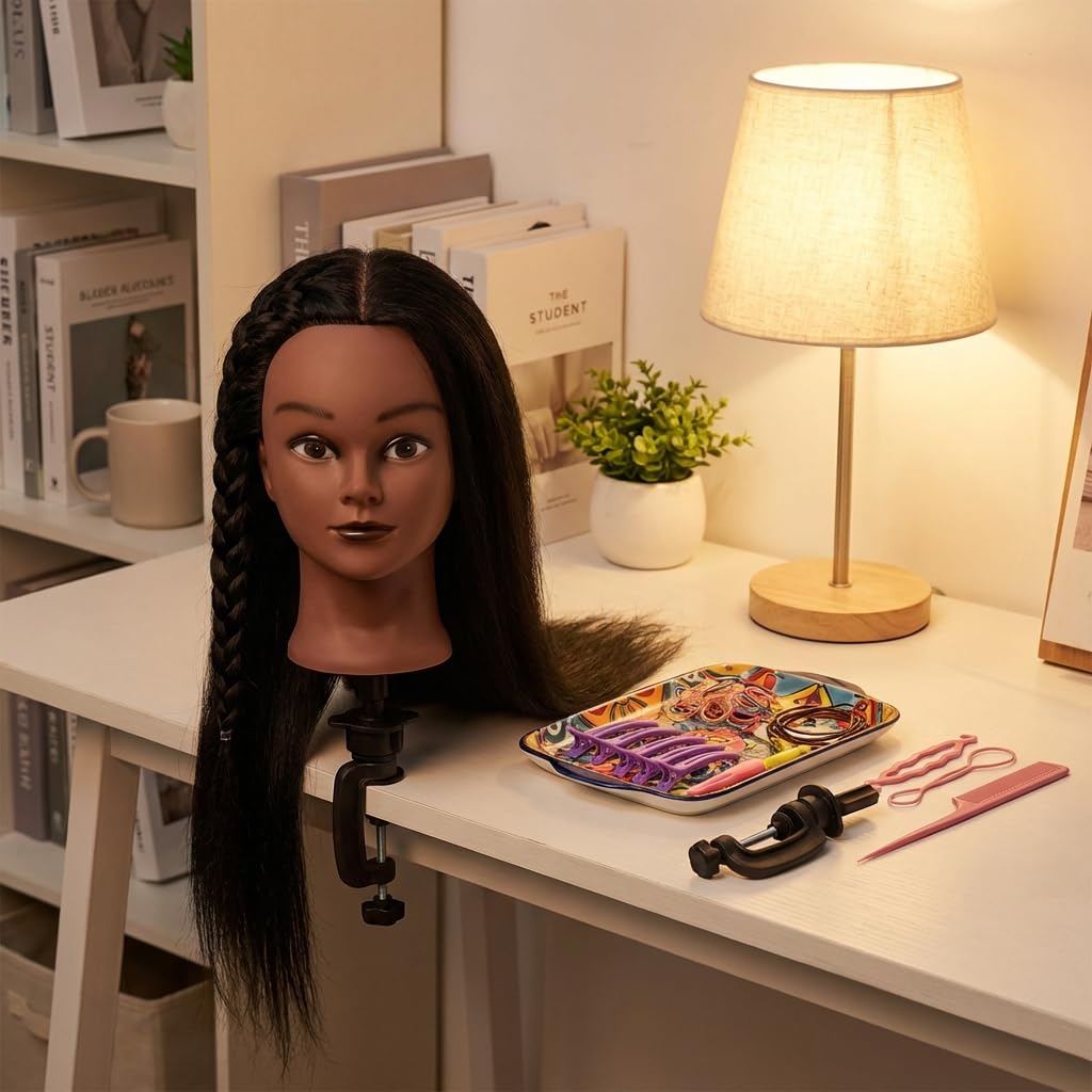 Detalle 2 de HAPOWELL 100% Real Hair Mannequin Head, 16-Inch Braiding Practice Doll