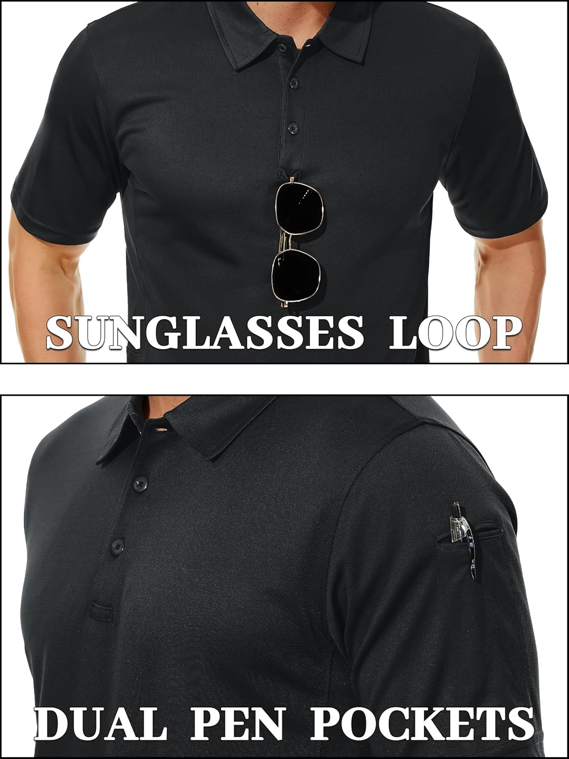 Detalle de TACVASEN Men’s Breathable Golf Polo Shirt (Quick Dry) – Lightweight short-sleeve performance polo