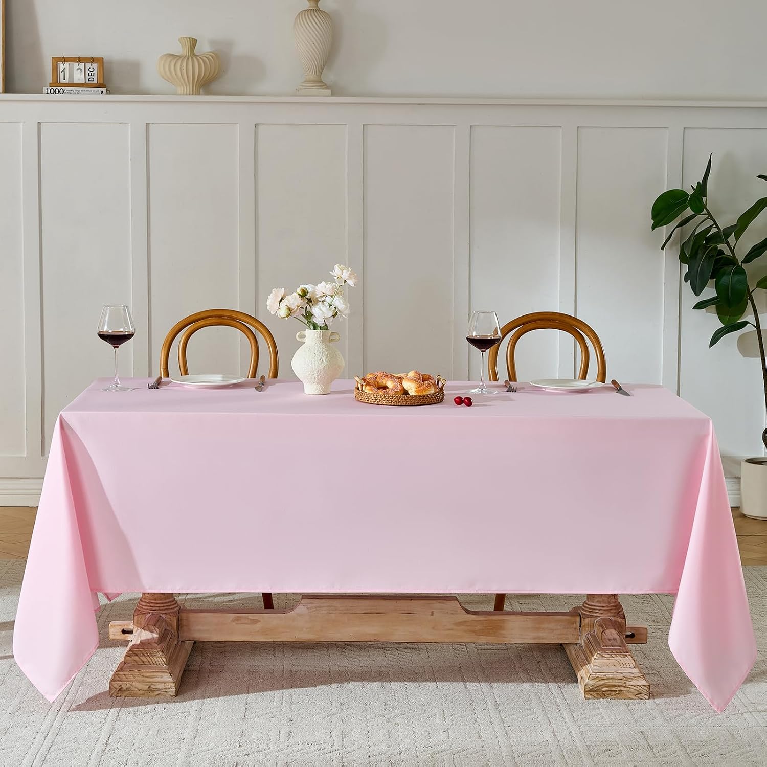 Detalle de Aocoz 90x132 Inch Pink Rectangle Tablecloths – 6-Pack for 6ft to 8ft Tables