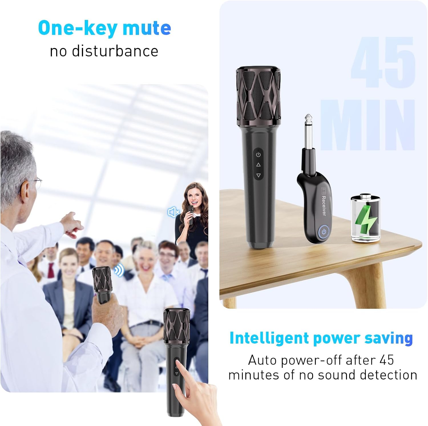 Detalle de ZOWEETEK H15G-2 Dual Wireless Handheld Karaoke Microphone Set, 2.4 GHz