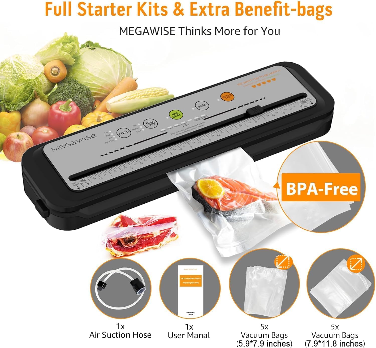 Detalle de MEGAWISE 2025 Vacuum Sealer 10-20s