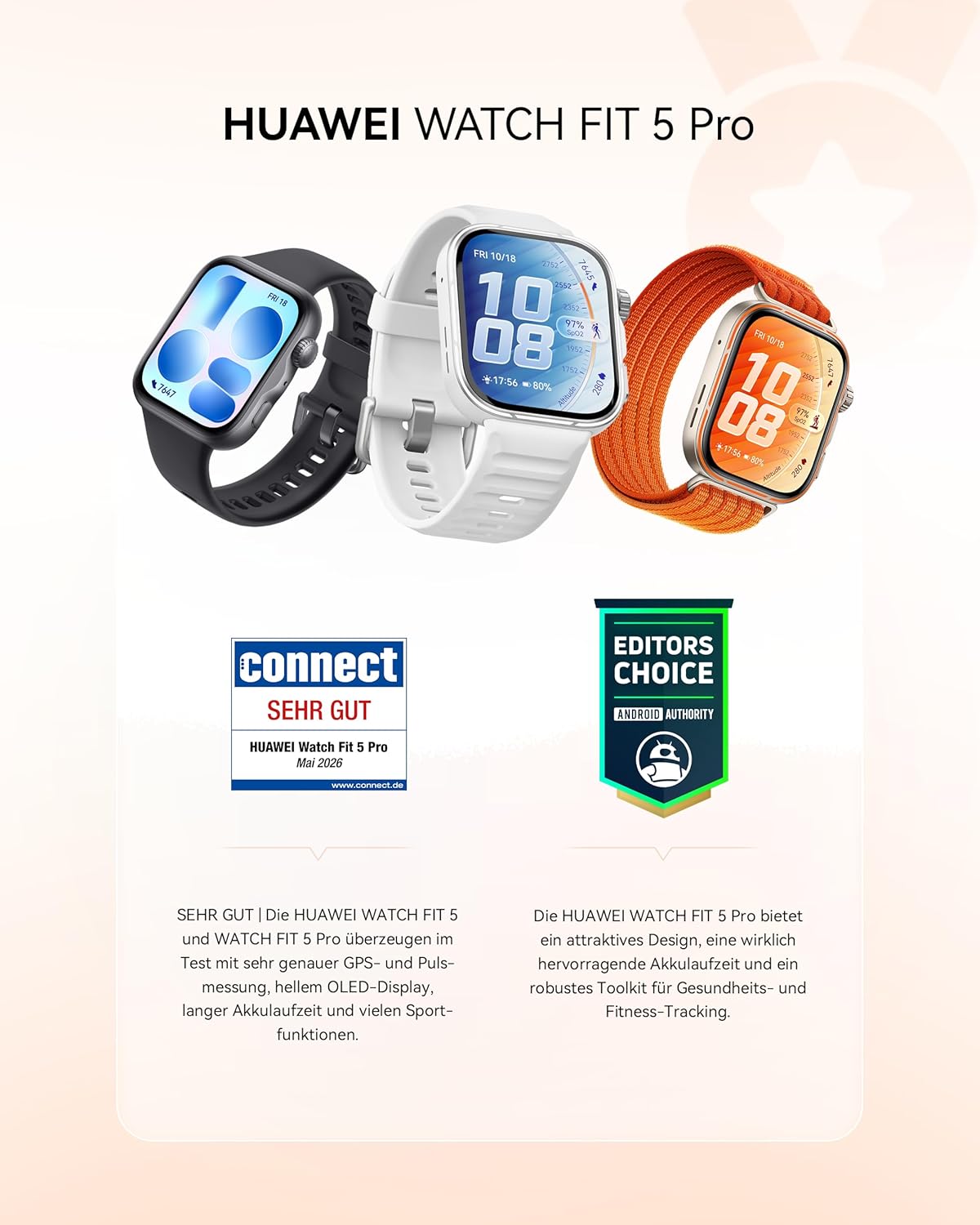 Detalle de Huawei Watch FIT 5 Pro Smartwatch + FreeBuds SE 4 Weiß – GPS, EKG, Schlaftracker, 1,92" Display, NFC und bis zu 10 Tage Akku