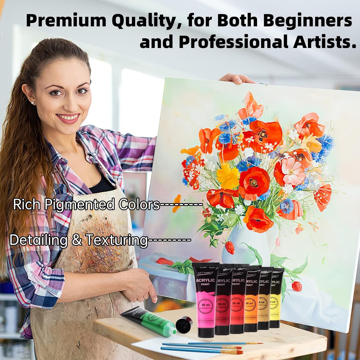 Thumbnail 4 de Acrylic Paint Set 24 x 36 ml with 10 Brushes