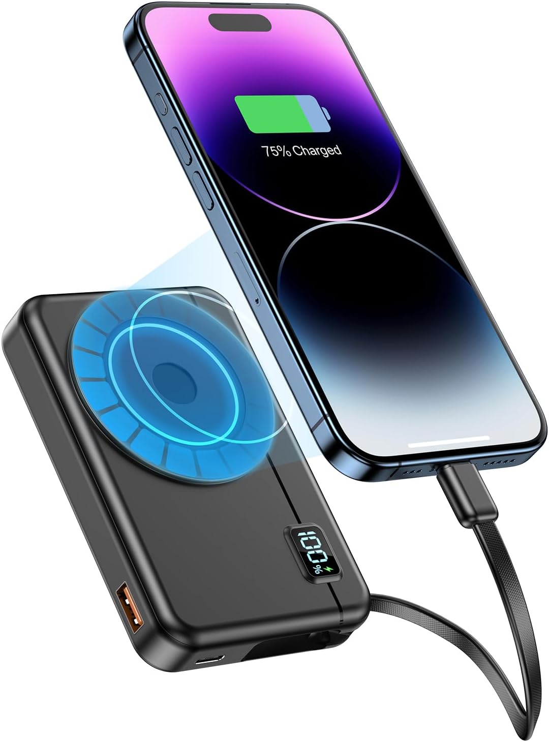 Detalle de Magnetic Power Bank 10000 mAh: ricarica 3-in-1 con magnete, Type-C 20W e USB-A 22,5W per iPhone