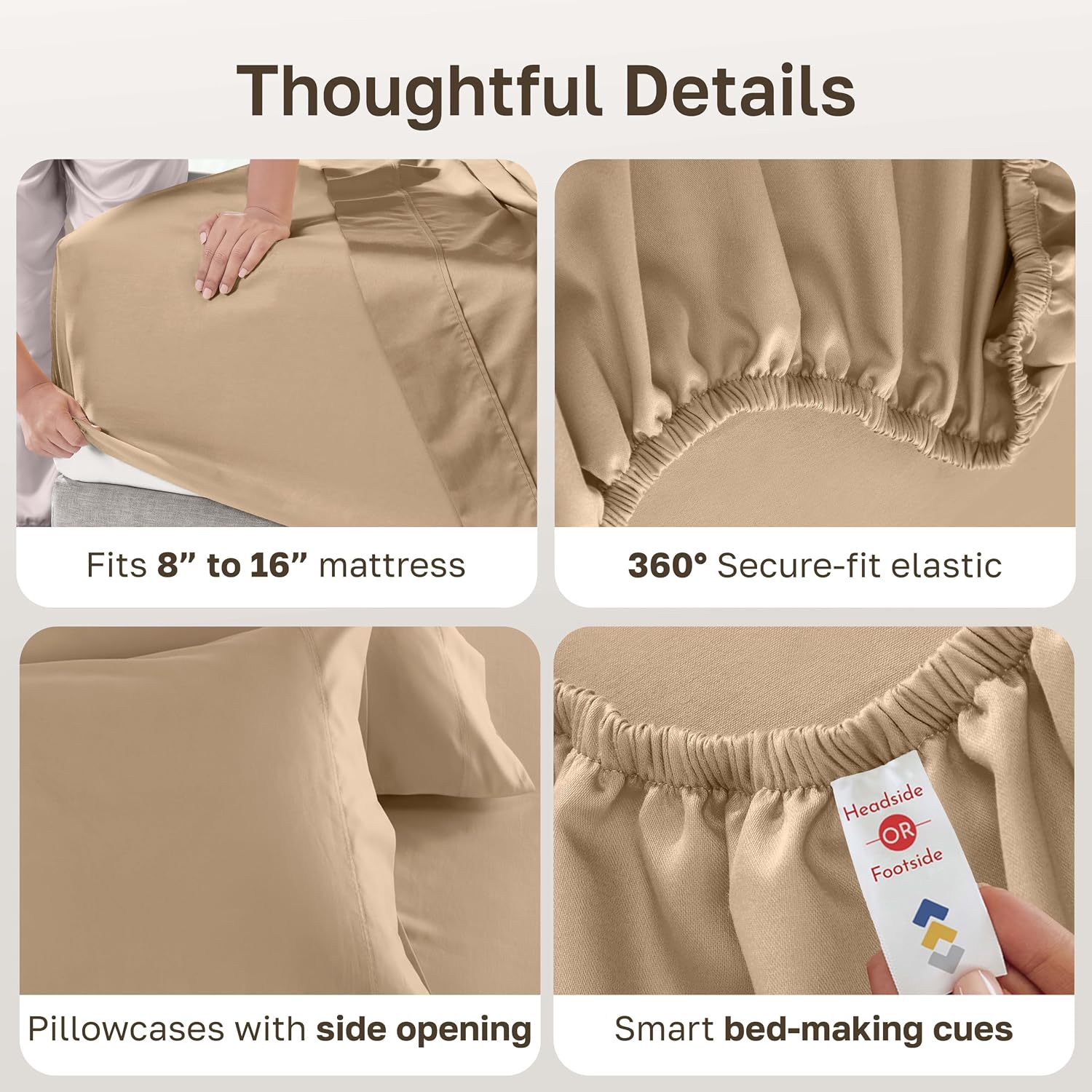 Thumbnail 4 de California Design Den 600 Thread Count King Cotton Sateen Sheet Set, Golden Tan