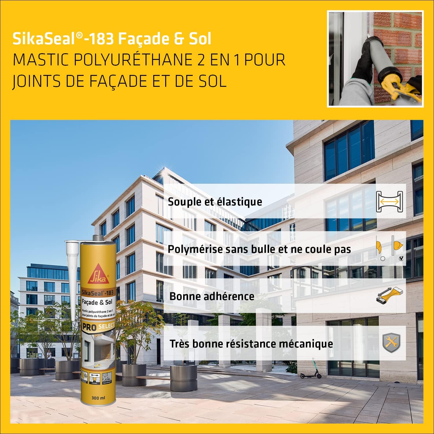 Thumbnail 2 de SikaSeal-183 Façade & Sol – Mastic polyuréthane 300 ml pour joints extérieurs