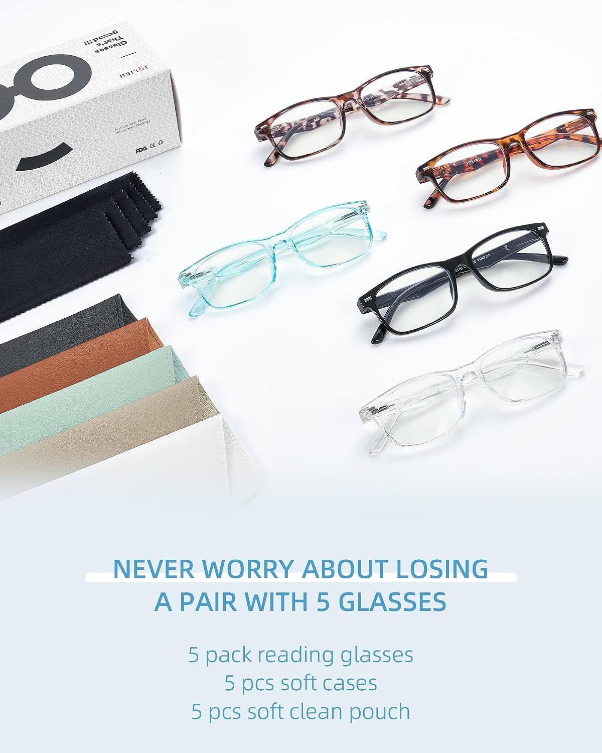 Detalle de JOLISU 5 Pack Reading Glasses for Women with Spring Hinges