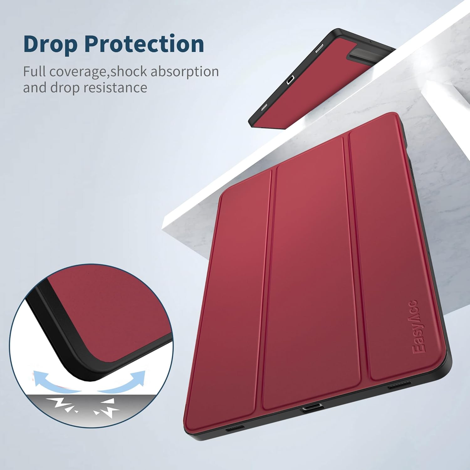 Thumbnail 2 de EasyAcc Schutzhülle aus PU-Leder für Samsung Galaxy Tab S10 Lite/S10 FE 10.9" / S9 FE 10.9" & S9 11" mit S Pen Halter – Ultra Dünn, Standfunktion, Rotwein