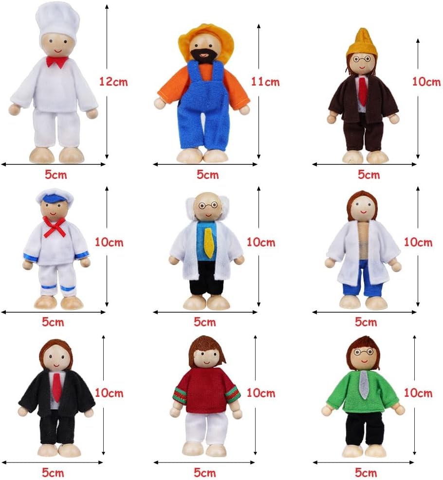 Thumbnail 1 de Aolso Maison de poupées en bois – Lot de 9 personnages pour jeux imaginatifs