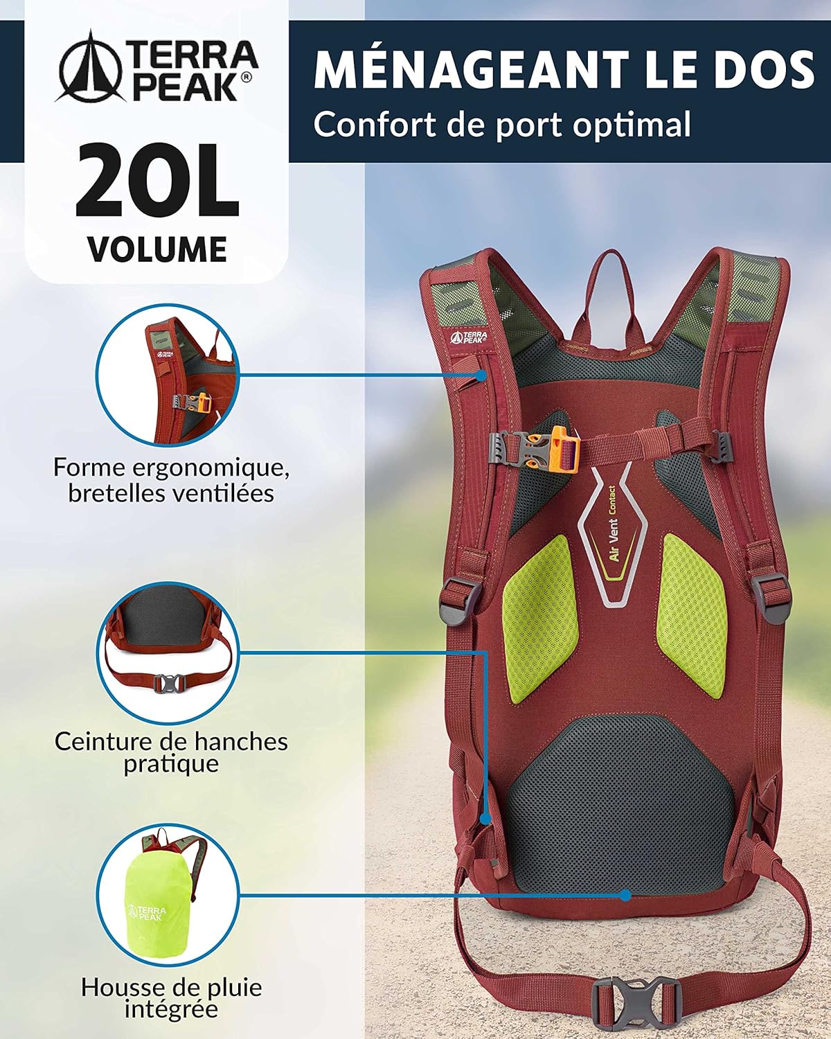 Thumbnail 4 de Terra Peak® Sac à dos de randonnée 20L ACTIVE 20 — polyvalent et respirant pour homme et femme