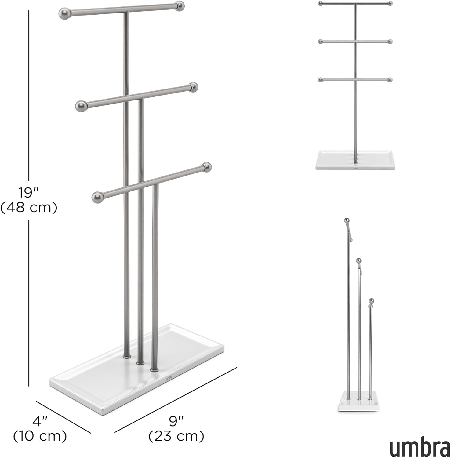 Detalle de Umbra TRIGEM JWL STAND WHT/NKL: A tall, versatile hanging jewellery organiser
