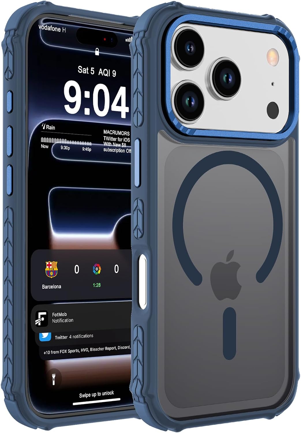 Detalle de DEERLAMN IP17PROCASE01 Magnetic iPhone Case, Matte Blue, MagSafe-Compatible