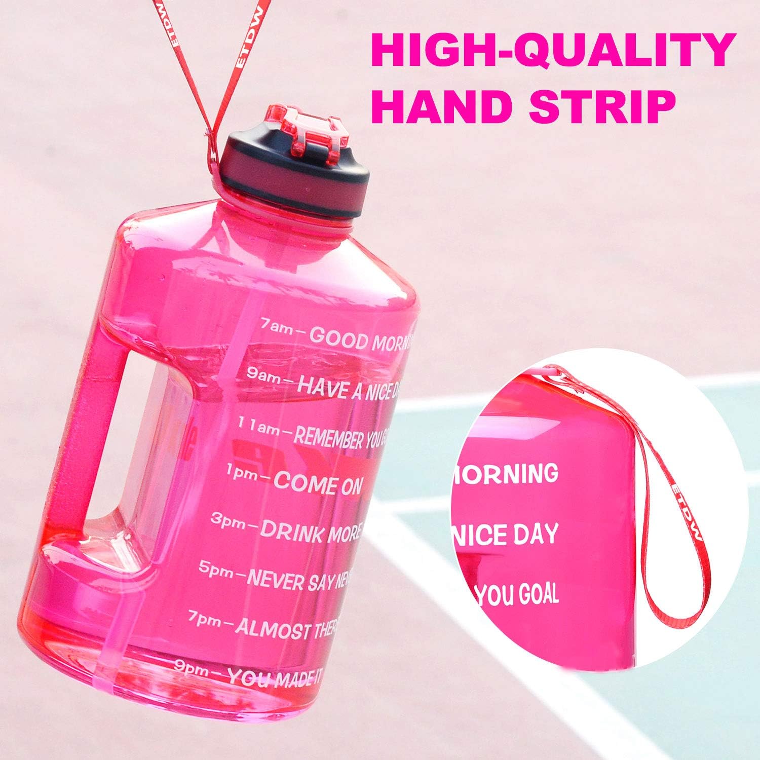 Detalle 1 de ETDW Gallon Water Bottle with Straw, Time Markers and Carry Handle