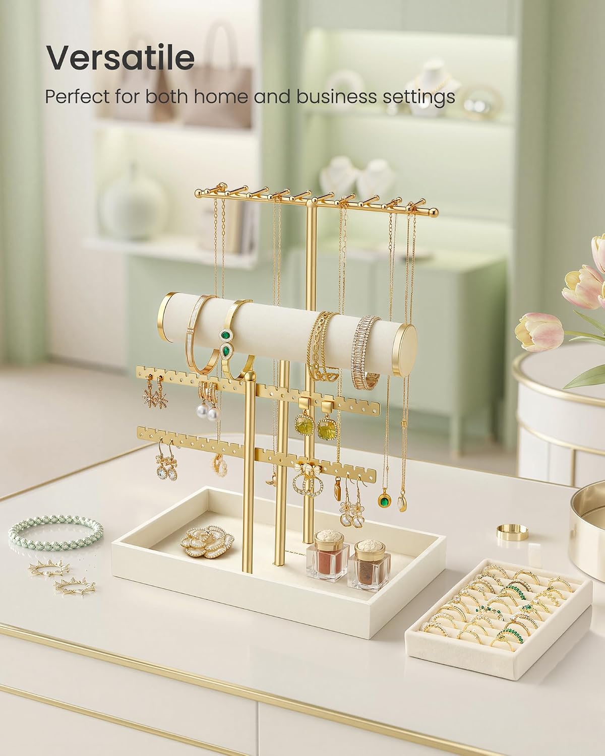 Thumbnail 6 de SONGMICS JJS047W101 jewellery display stand with velvet and removable ring holder