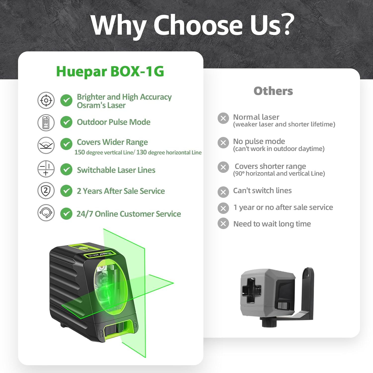 Thumbnail 6 de Huepar BOX-1G 150° vertical green laser level 📐