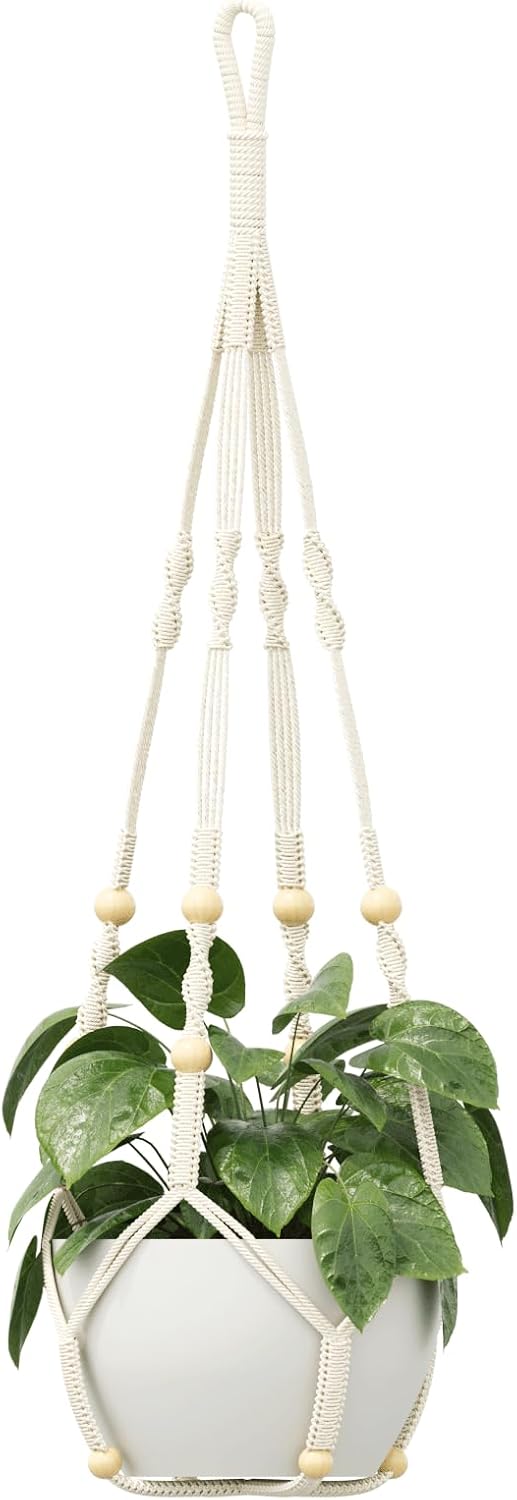Detalle de Bamworld Vasi Appesi e Portavasi per Piante in Macramé Boho — Portapiante Sospeso con Corda di Cotone, 85 cm