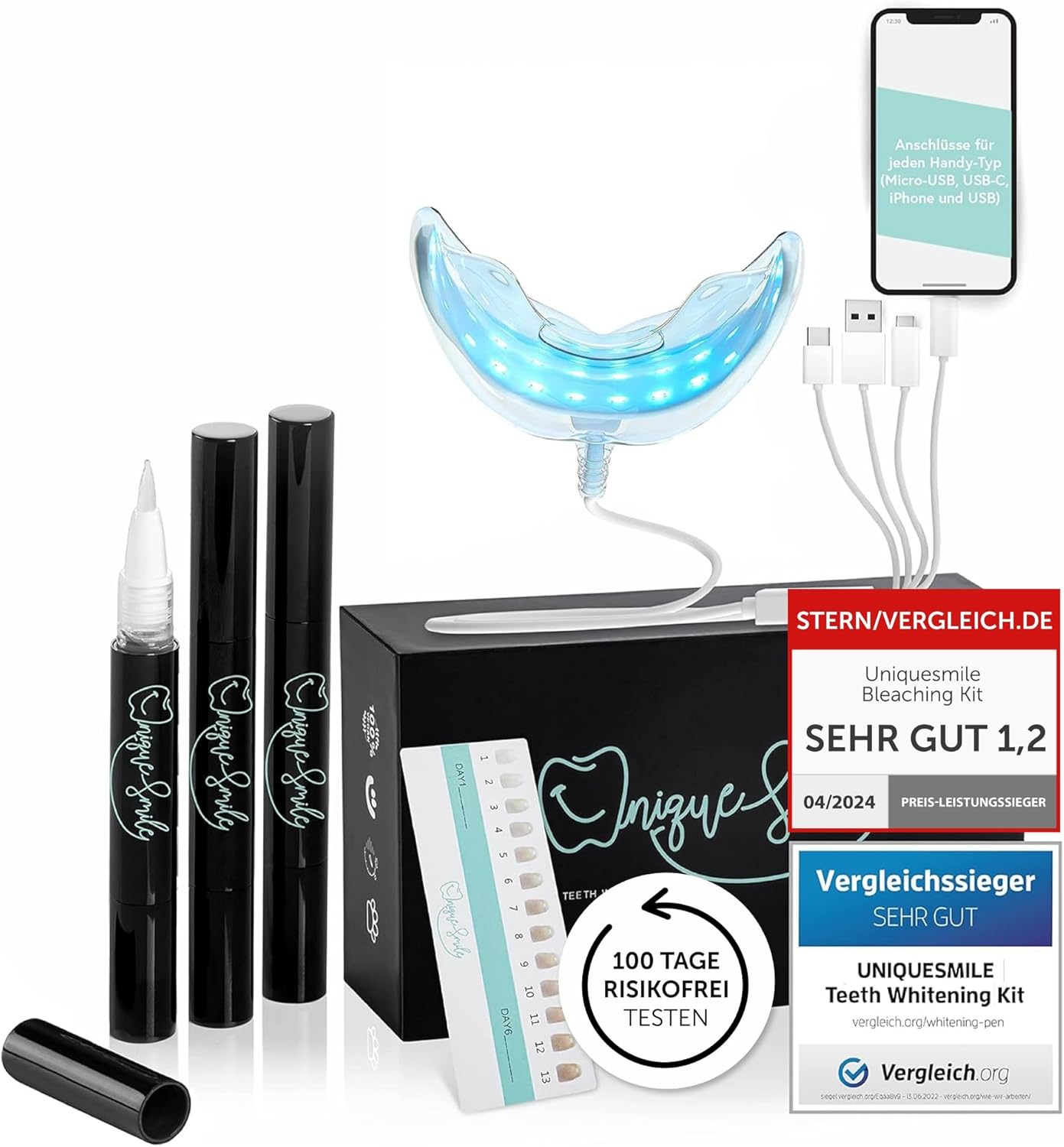 Thumbnail 4 de UniqueSmile Teeth Whitening Kit „All in One Bundle“ – Nachfüll-Set mit 3 Gel-Stiften (für bis zu 15 Anwendungen)