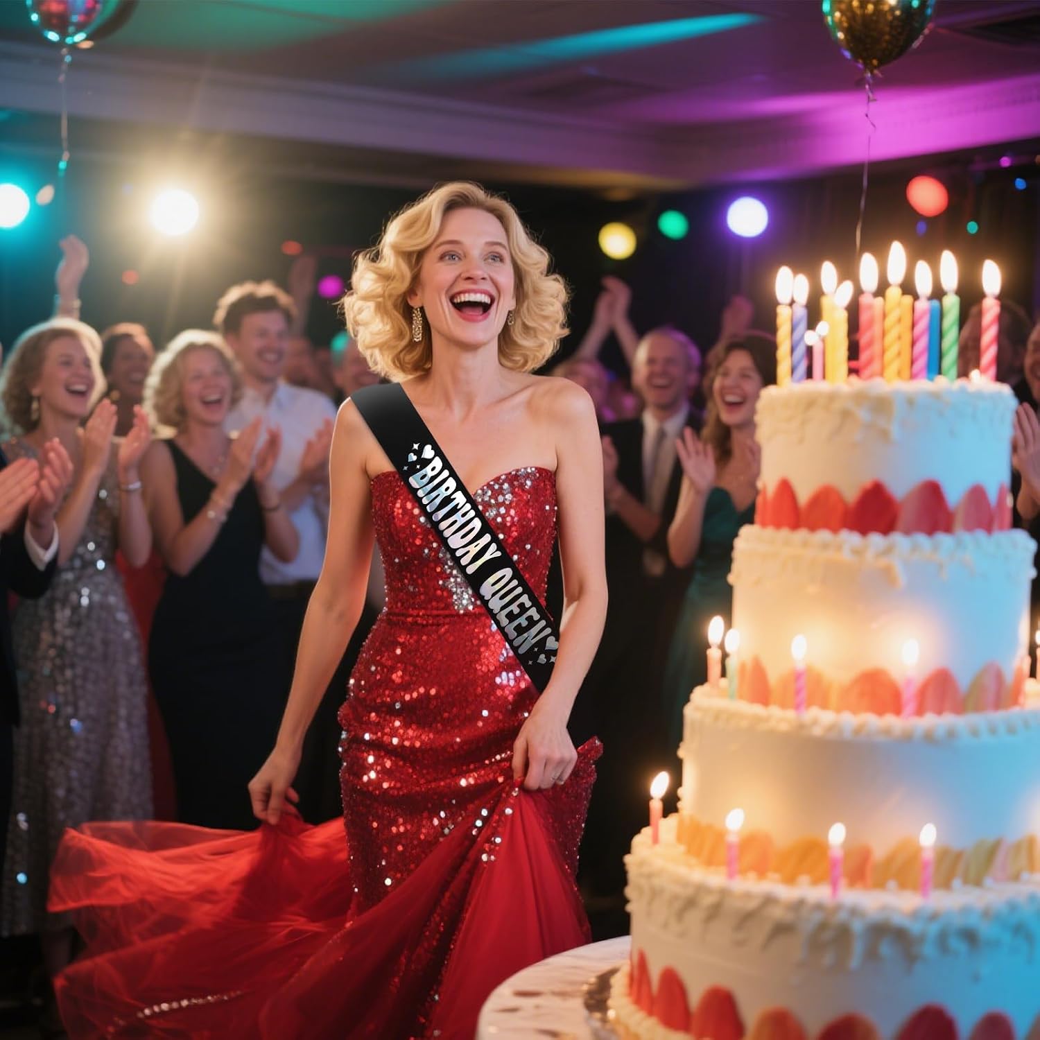 Detalle de Wanciler Birthday Satin Sash — Birthday Queen, Black with Glitter