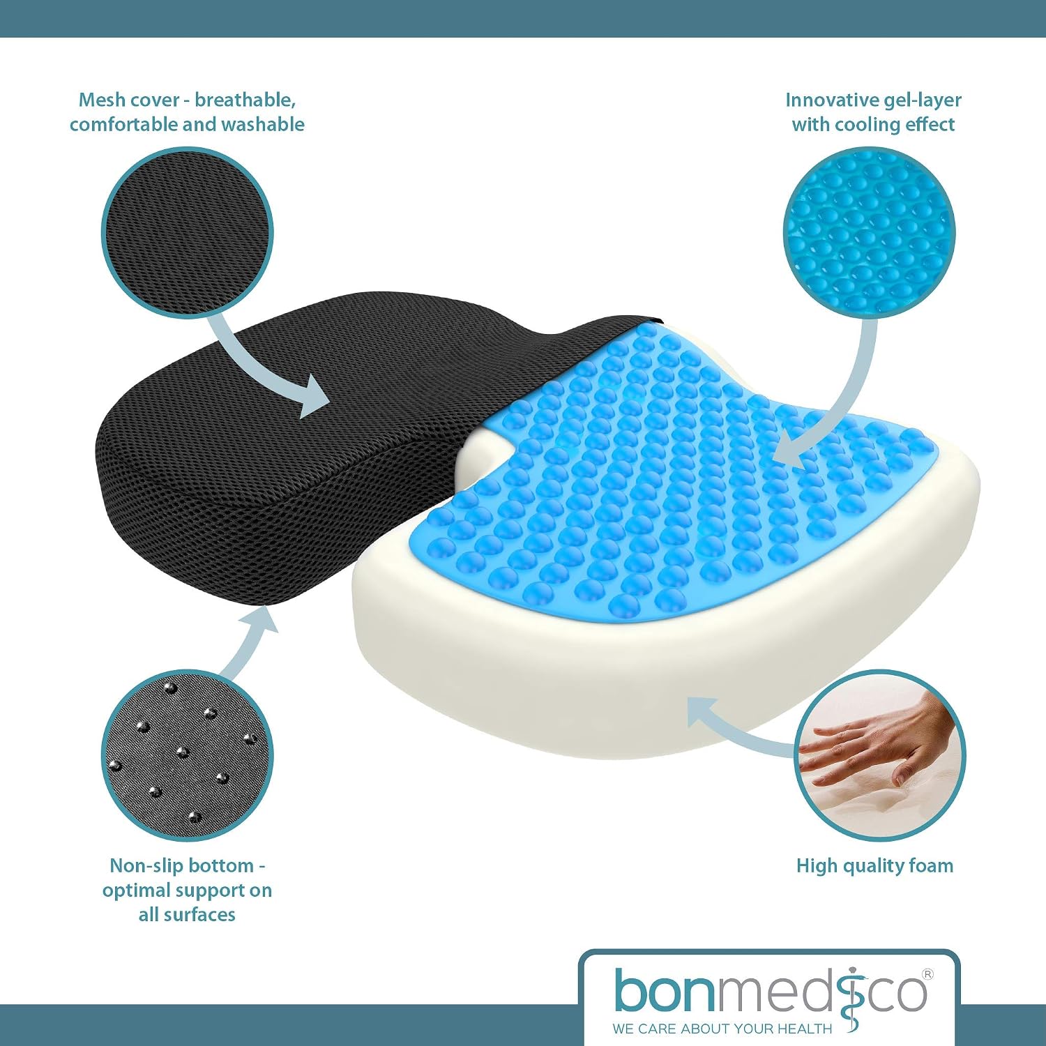 Thumbnail 2 de bonmedico Cuscino Sedia Ufficio: memory foam con gel, supporto coccige e base antiscivolo