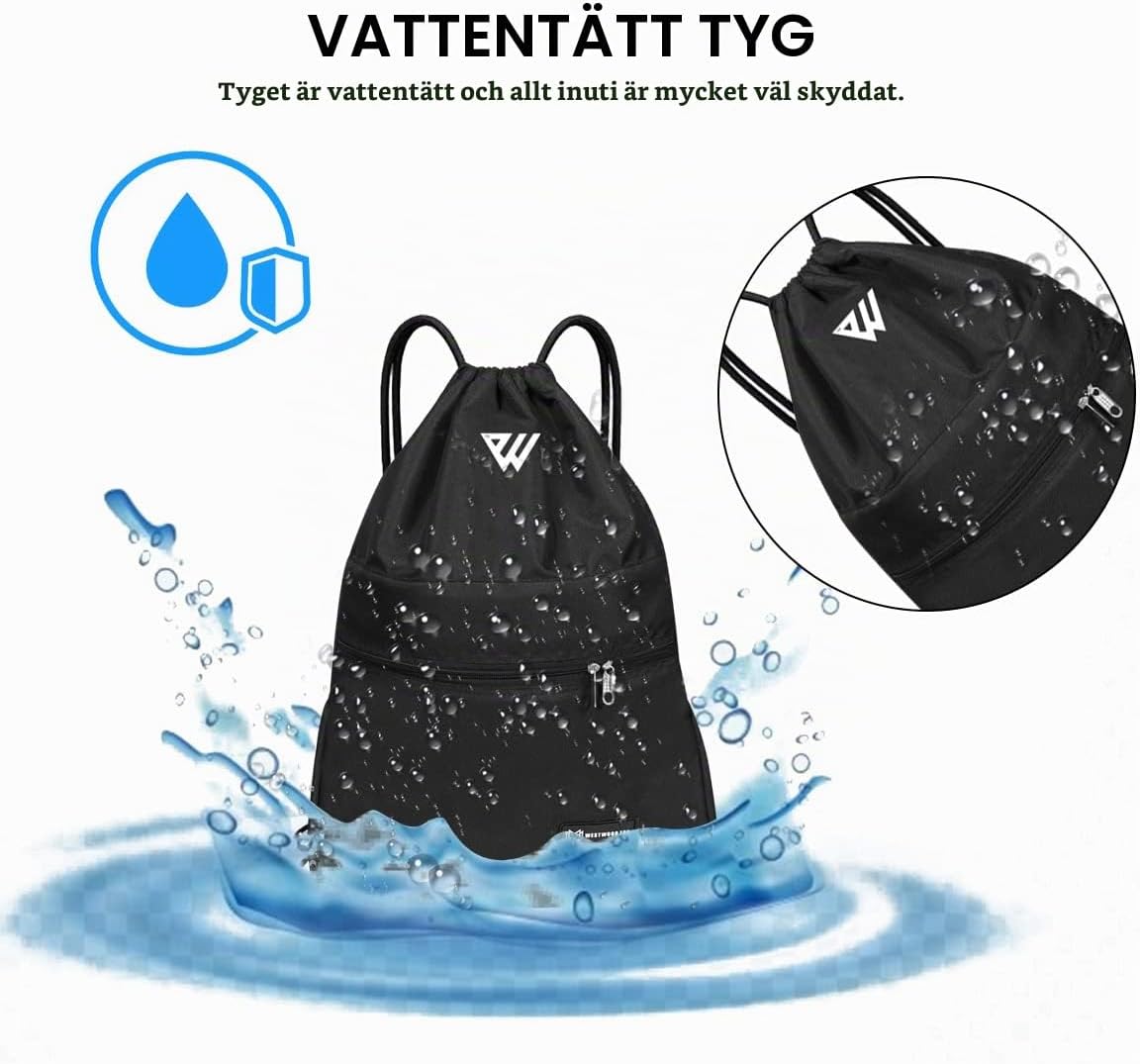 Detalle de WESTWOOD FOX WFX gympapåse i nylon-polyester med fickor, svart