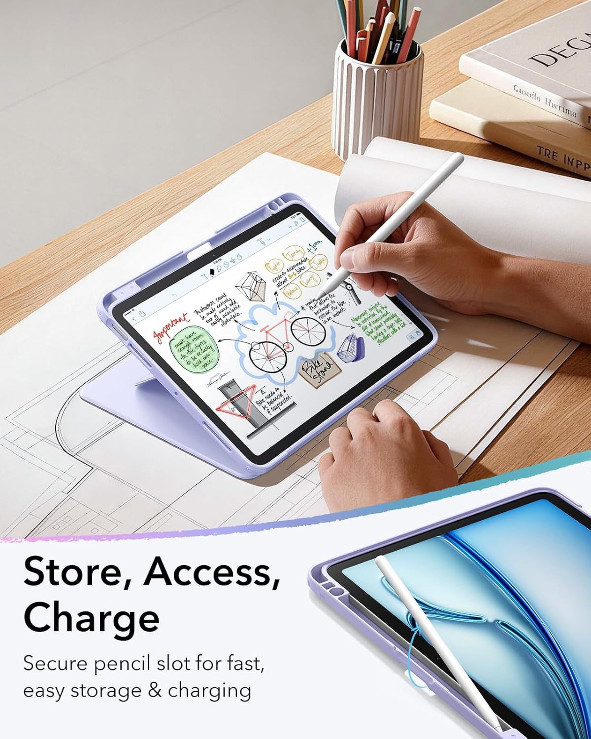 Thumbnail 6 de ESR Coque iPad Air 11" (M4/M3/M2) & 10,9" (5e/4e) avec support vertical et porte-stylet – Série Flip, violette