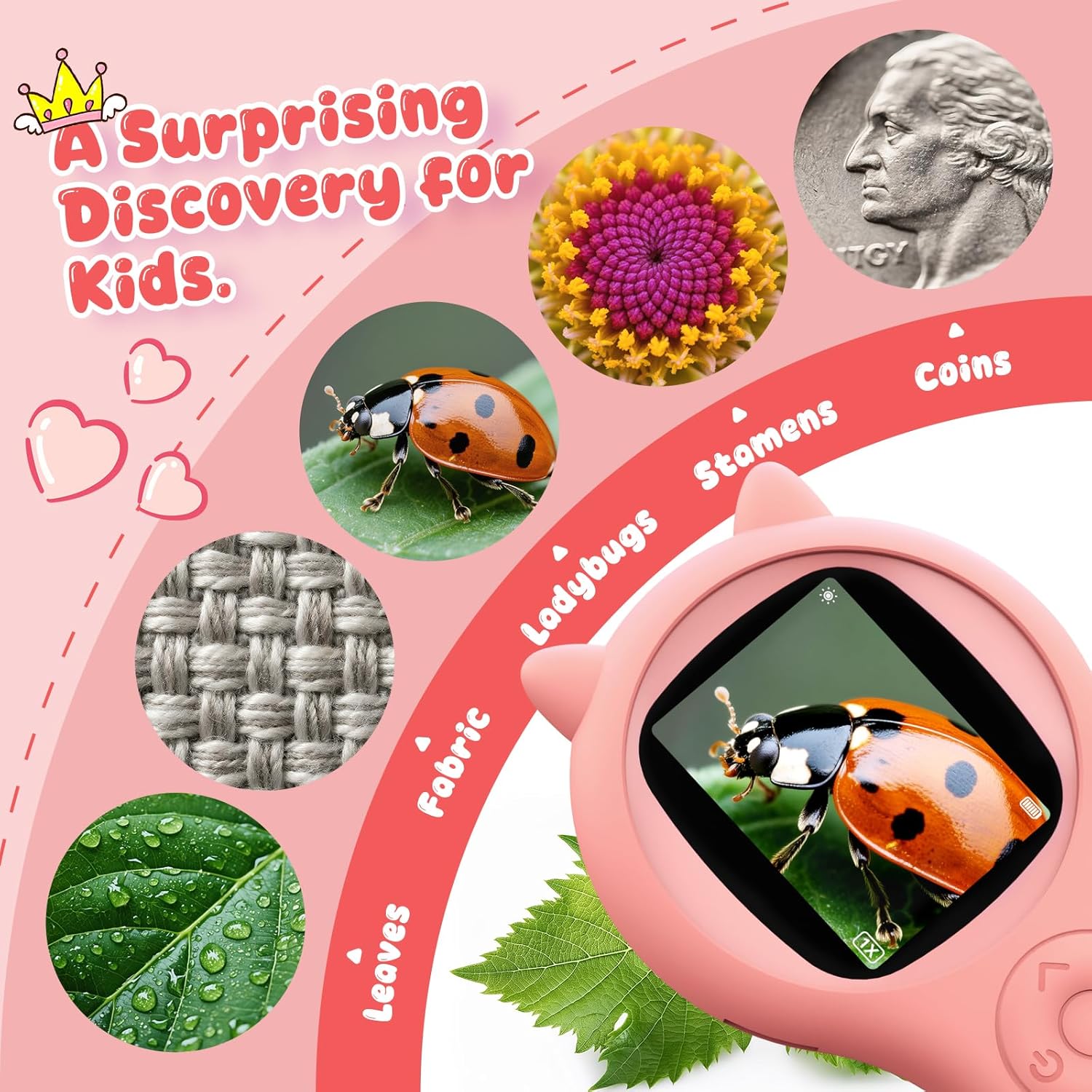 Detalle de Portable Handheld Mini Digital Microscope for Kids (Pink)